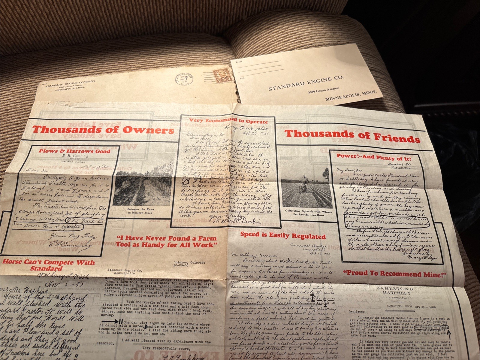 Standard Engine Co Minneapolis MN 1931 Brochure, Listing Owners Letters