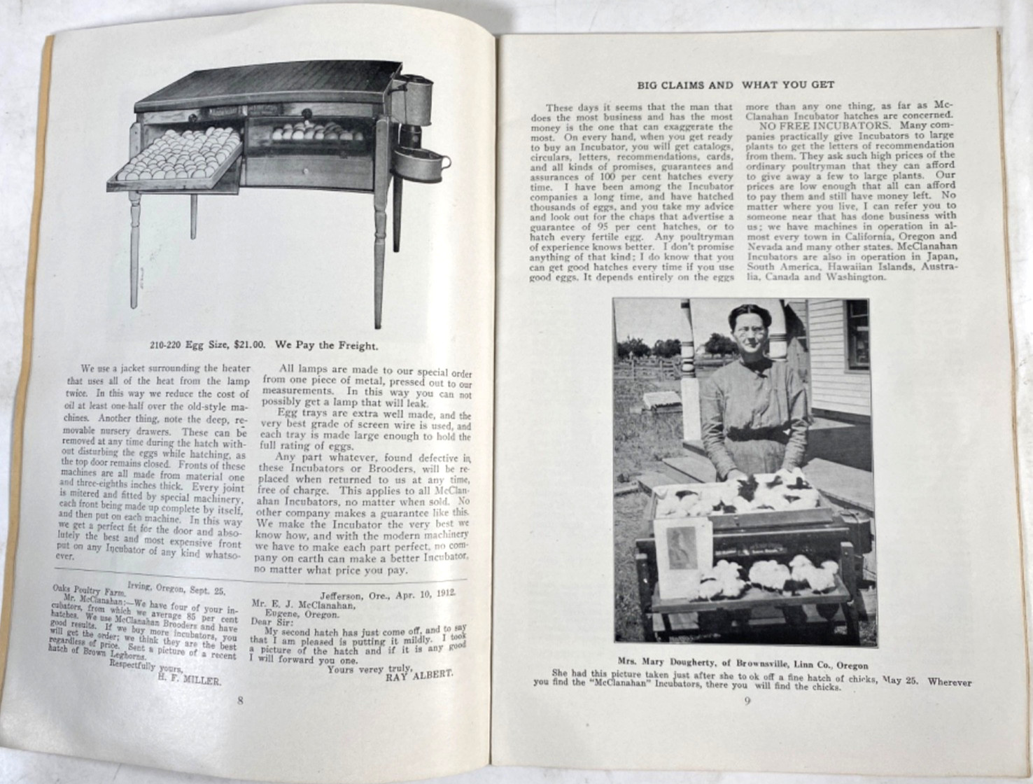 1912 McCLANAHAN INCUBATOR CO. antique poultry supplies catalogue EUGENE, OREGON