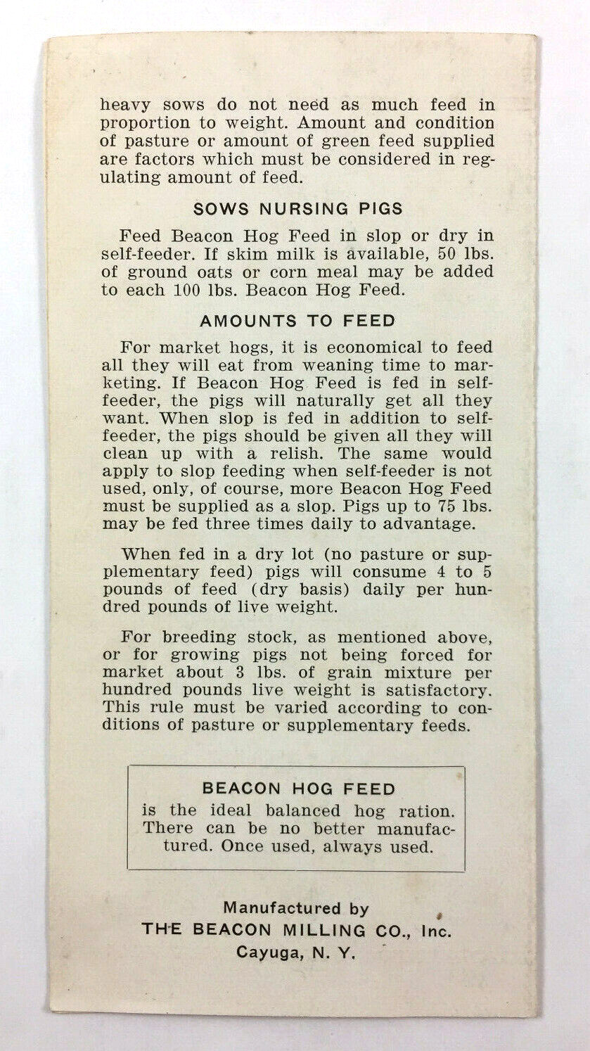 Beacon Milling Co Hog Feed Brochures Cayuga New York 1930s