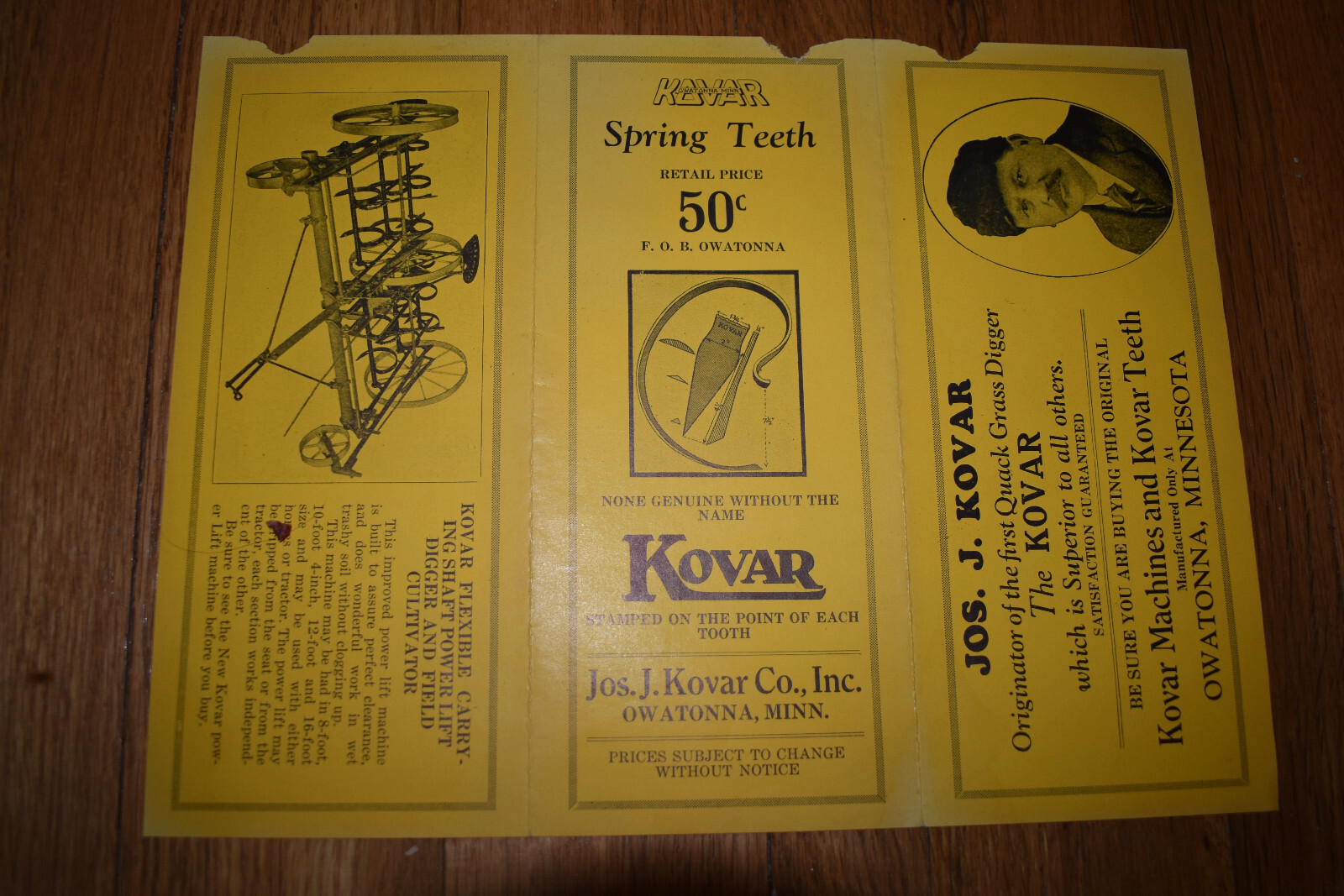 Vintage 1925 Kovar Co Weed Digger Farm Implement Brochure OWATONNA MN w Envelope