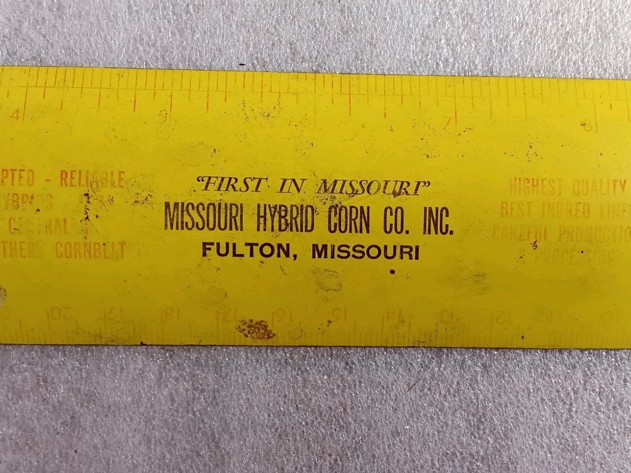 VINTAGE AGRICULTURAL ADVERTISING 1958 CALENDAR METAL RULER MISSOURI HYBRID CORN