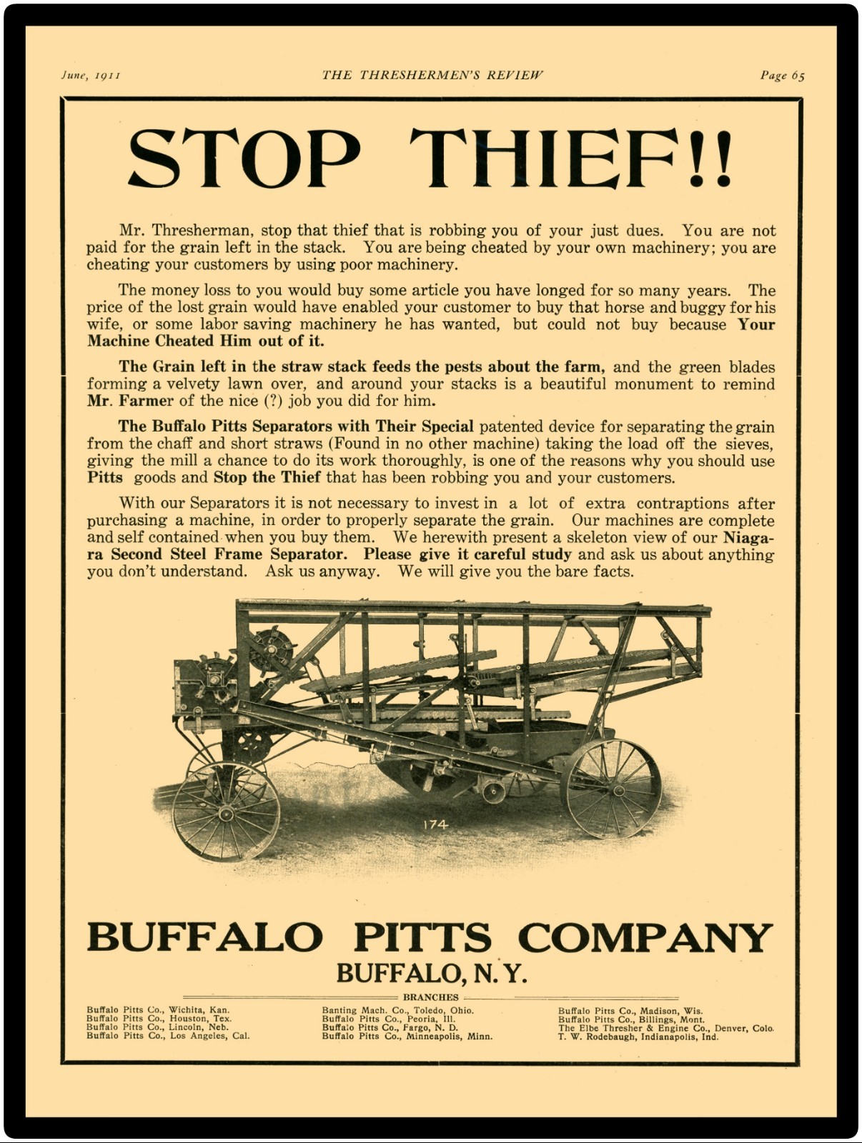 Buffalo Pitts Niagara Separator Vtg. Look 9” x 12” New Metal Sign