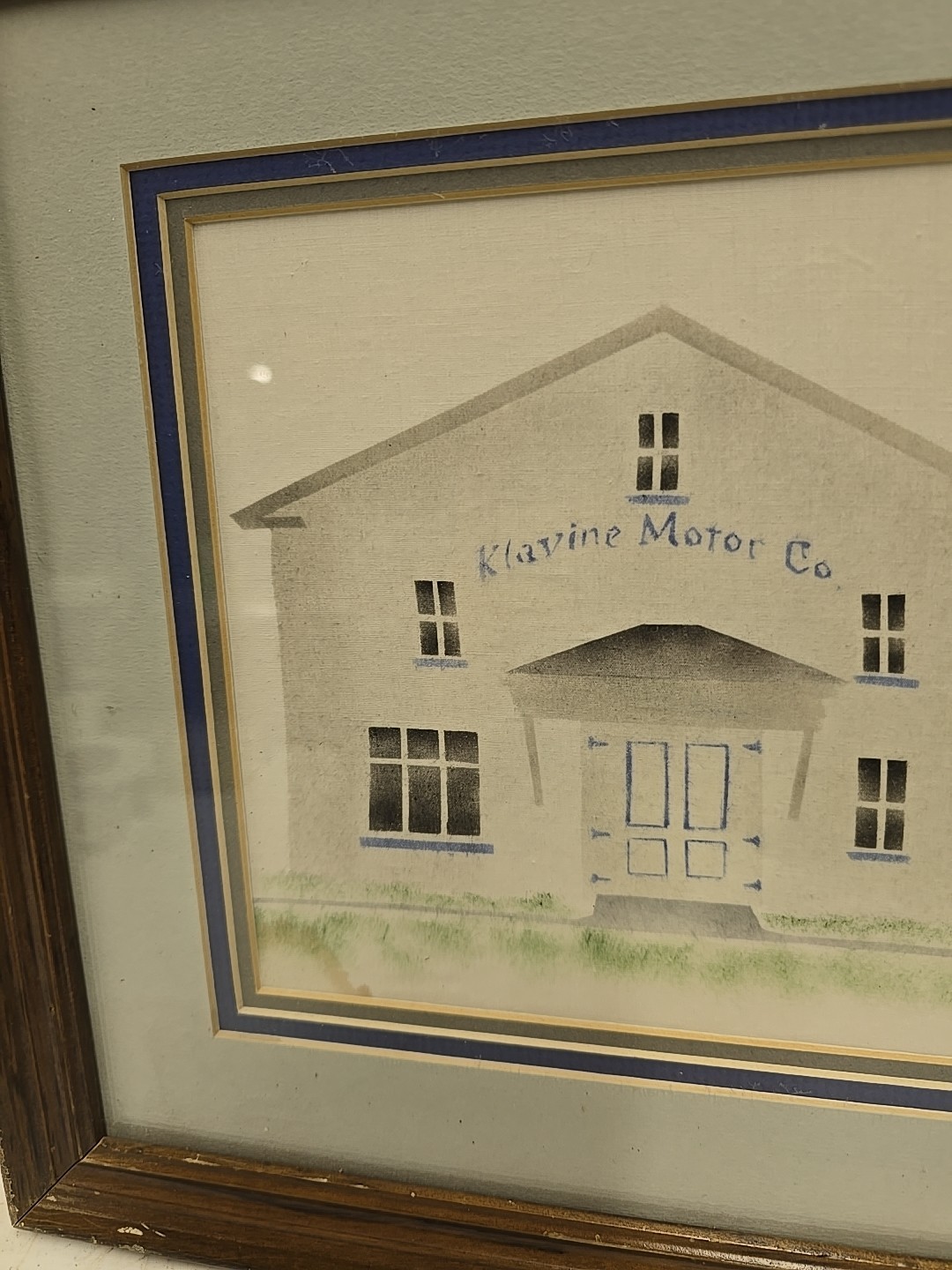 Vintage Klavine Motor Co Geneseo IL Textile Shop Painting Framed New Idea Dealer