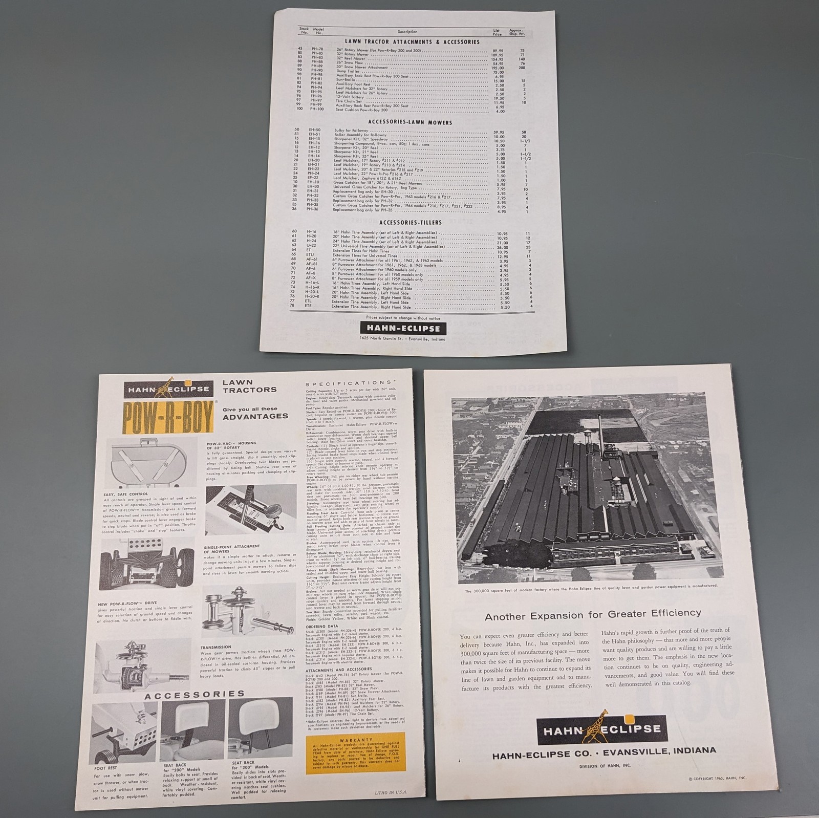Hahn Eclipse Lawn Tractor + Mower Brochure/Ads, 1964 POW-R-BOY POW-R-PRO