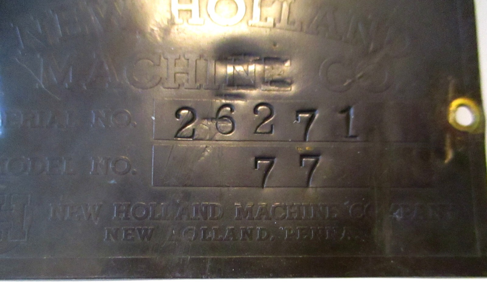 NH New Holland Machine Company 77 Square Baler Serial Number Plate ID Tag Emblem