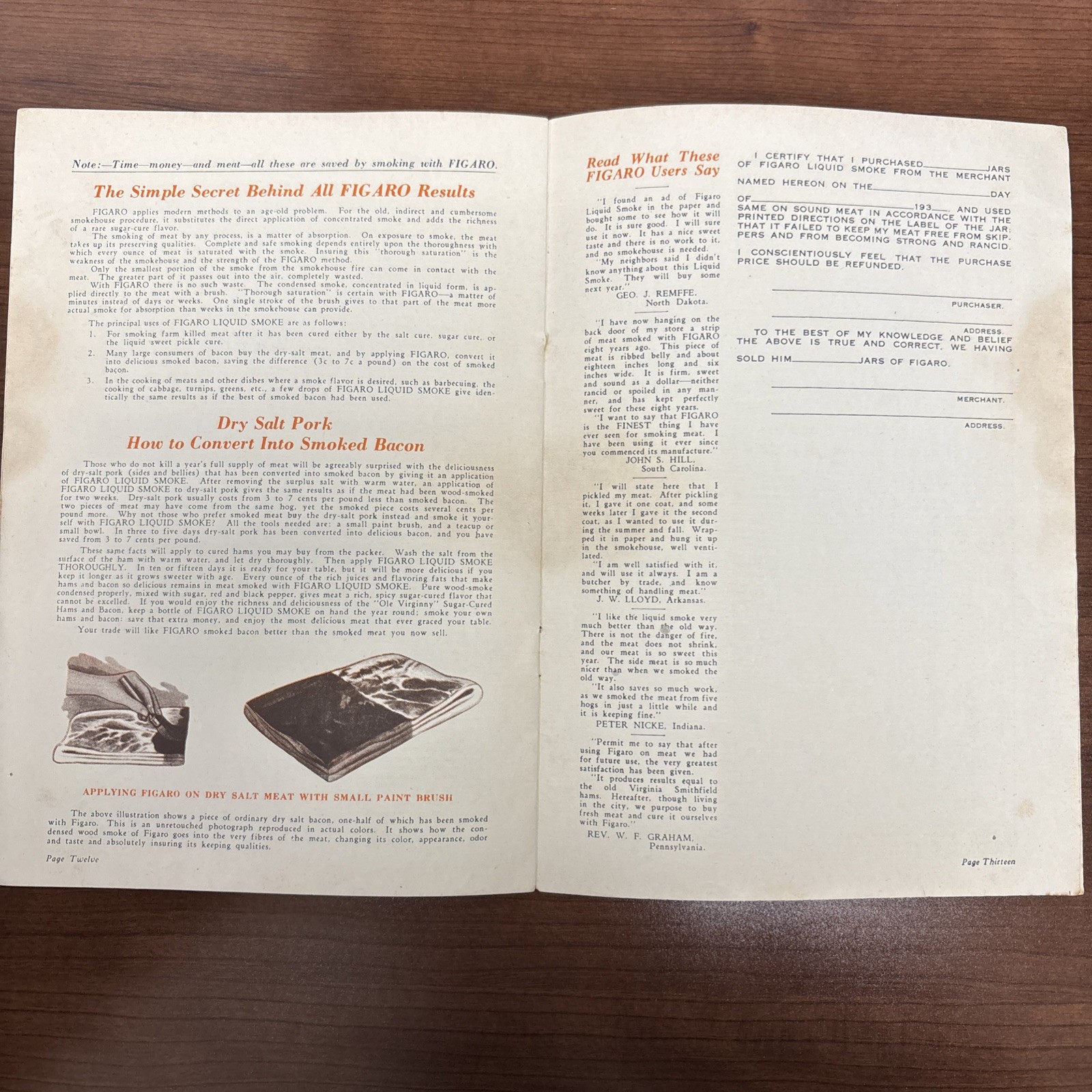 Figaro&rsquo;s Message Booklet Butchering Pigs Curing Liquid Smoke Dallas TX 1930