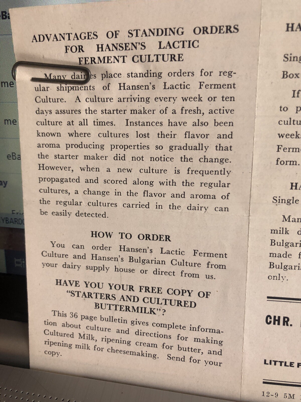 Chr. Hansen&rsquo;s Laboratories Wisconsin Dairy Lactic Ferment Culture Directions