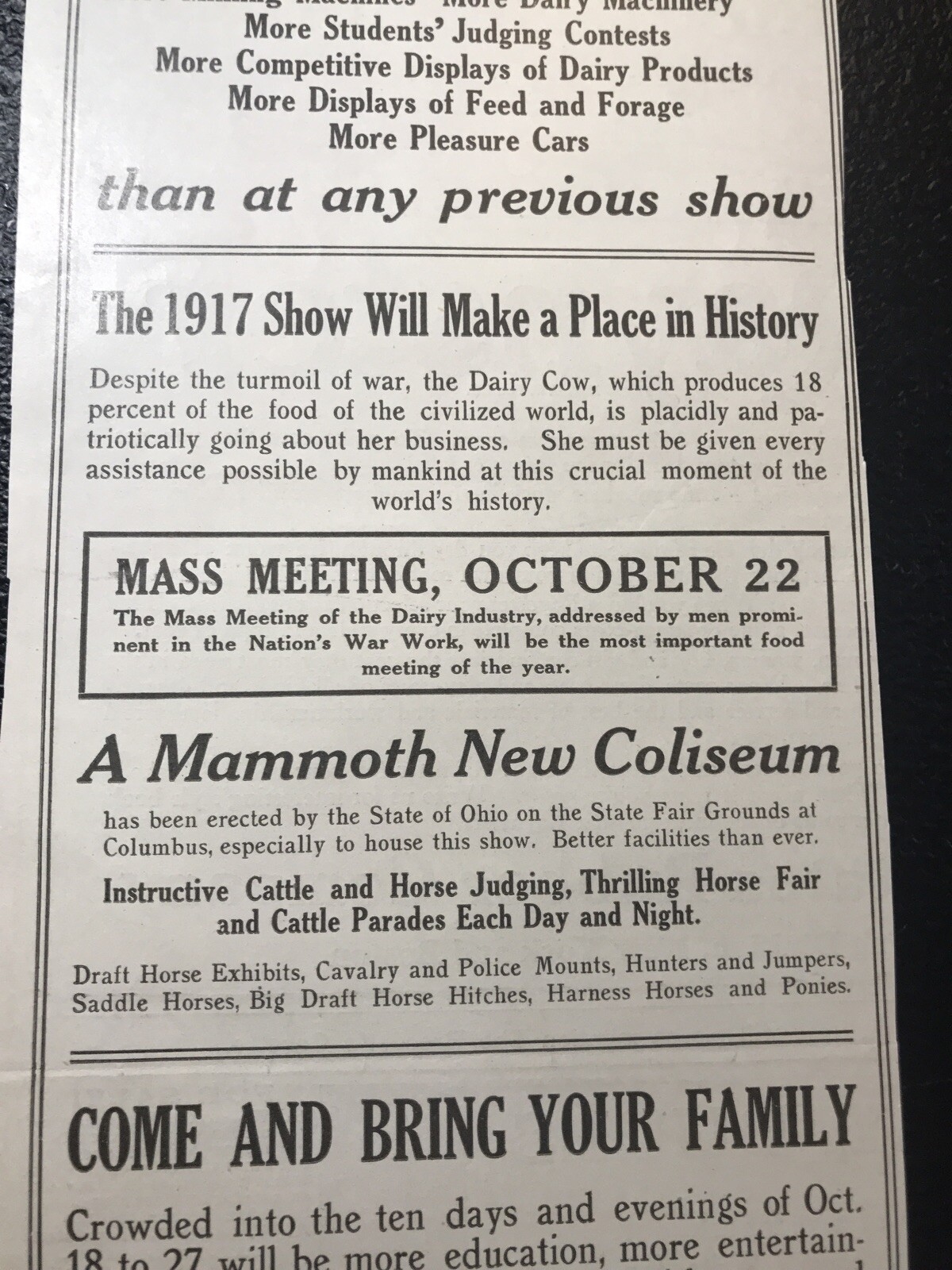 1917 National Dairy Show Advertising – Cattle & Horse – Columbus – Ohio – Cow