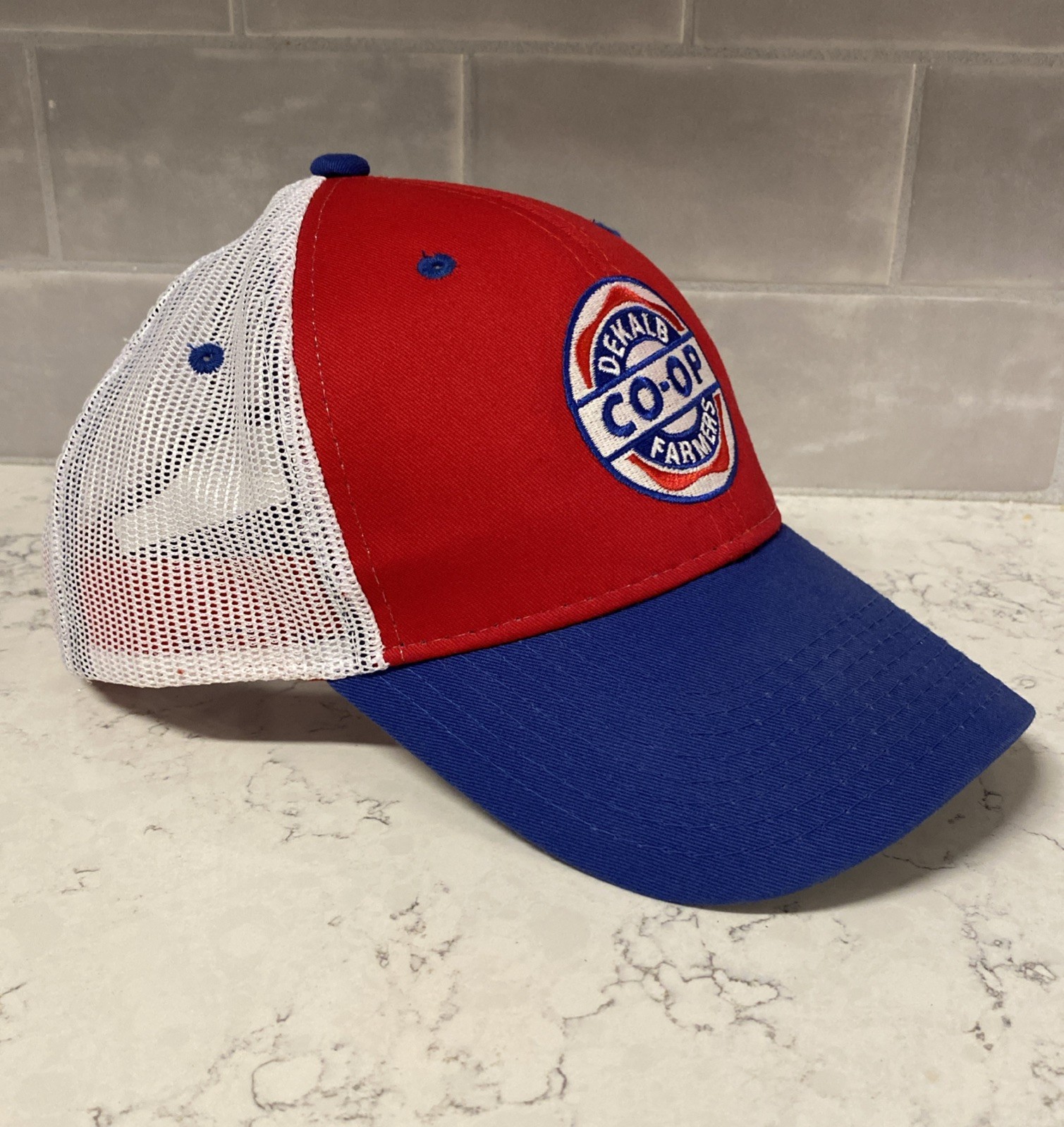 Dekalb Farmers Co-op Red Blue White Mesh Back Snapback Trucker Hat Cap
