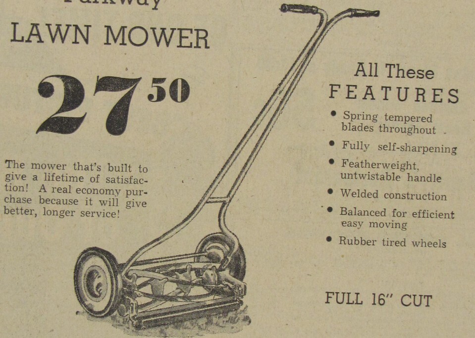 Vintage 1947 PARKWAY Push Mower Newspaper Print Ad