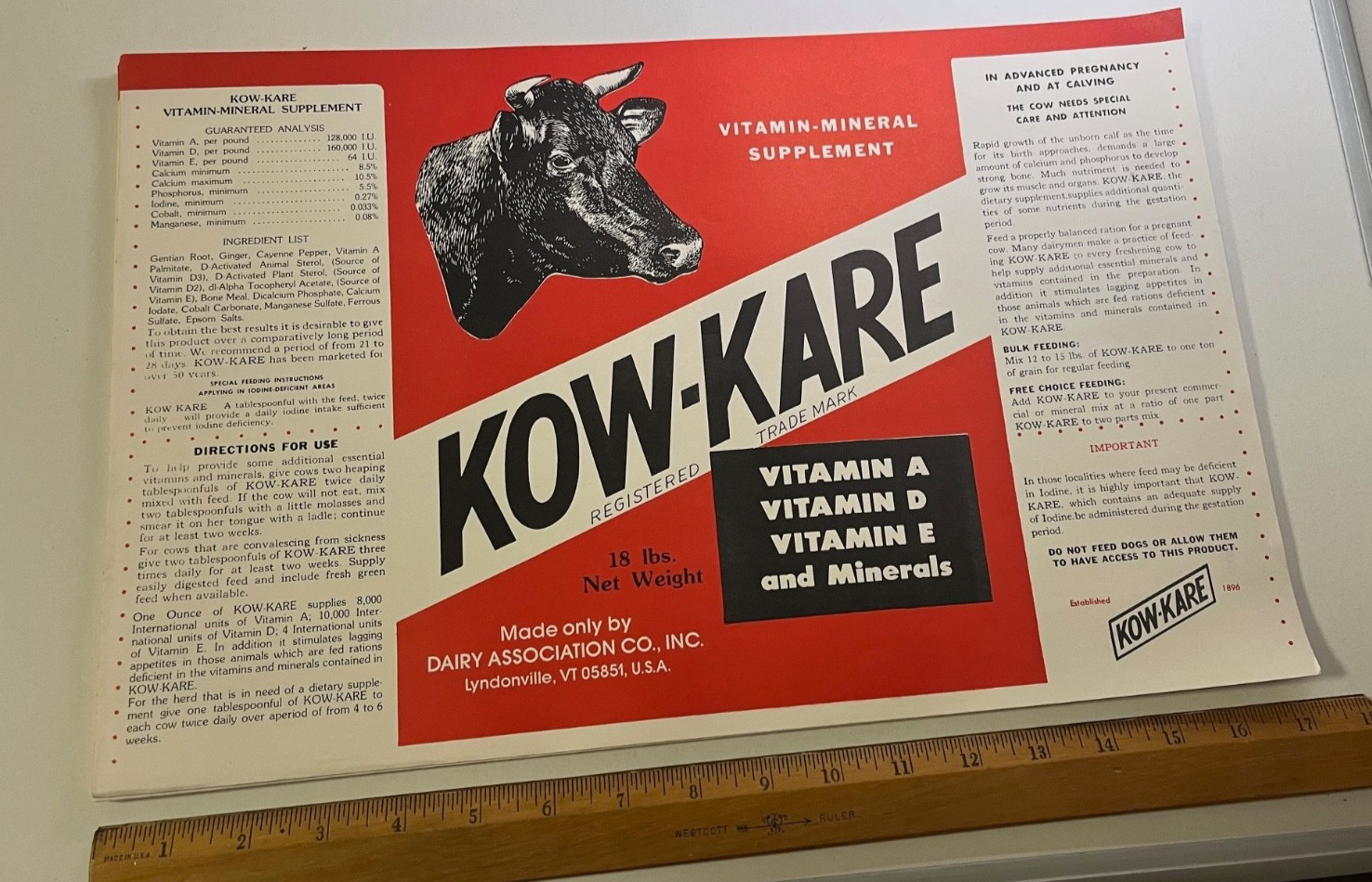 50 Vintage KowKare Vitamin Product Labels Lyndonville Vermont VT Junk Journal