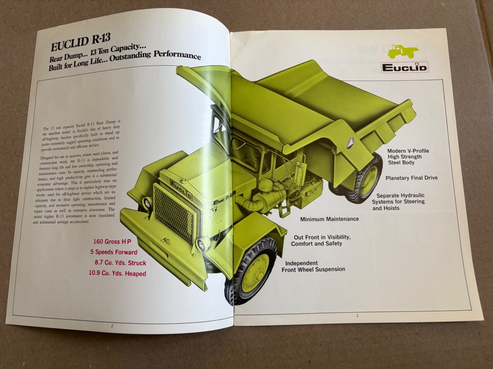 Vintage Euclid R-13 13 Ton Off Road Dump Truck Sales Brochure