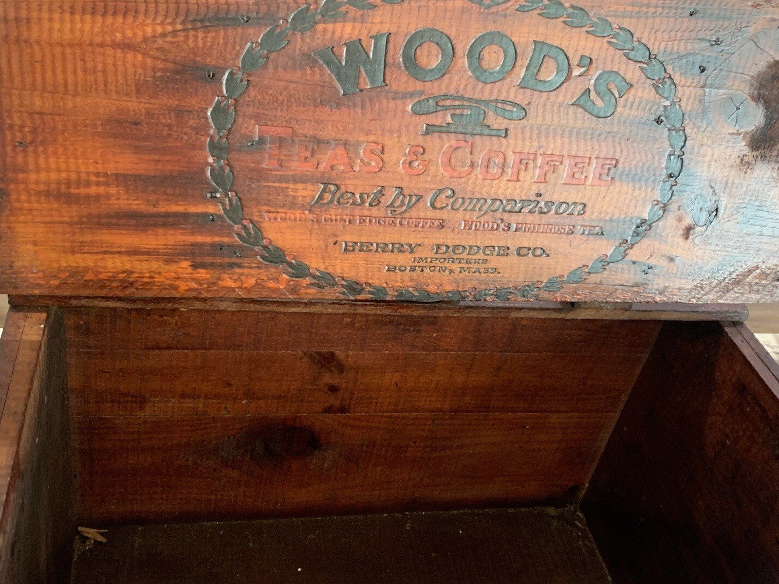 Wood&rsquo;s TEAS & COFFEE BOSTON Mass Wood CRATE Box Early 1900&rsquo;s
