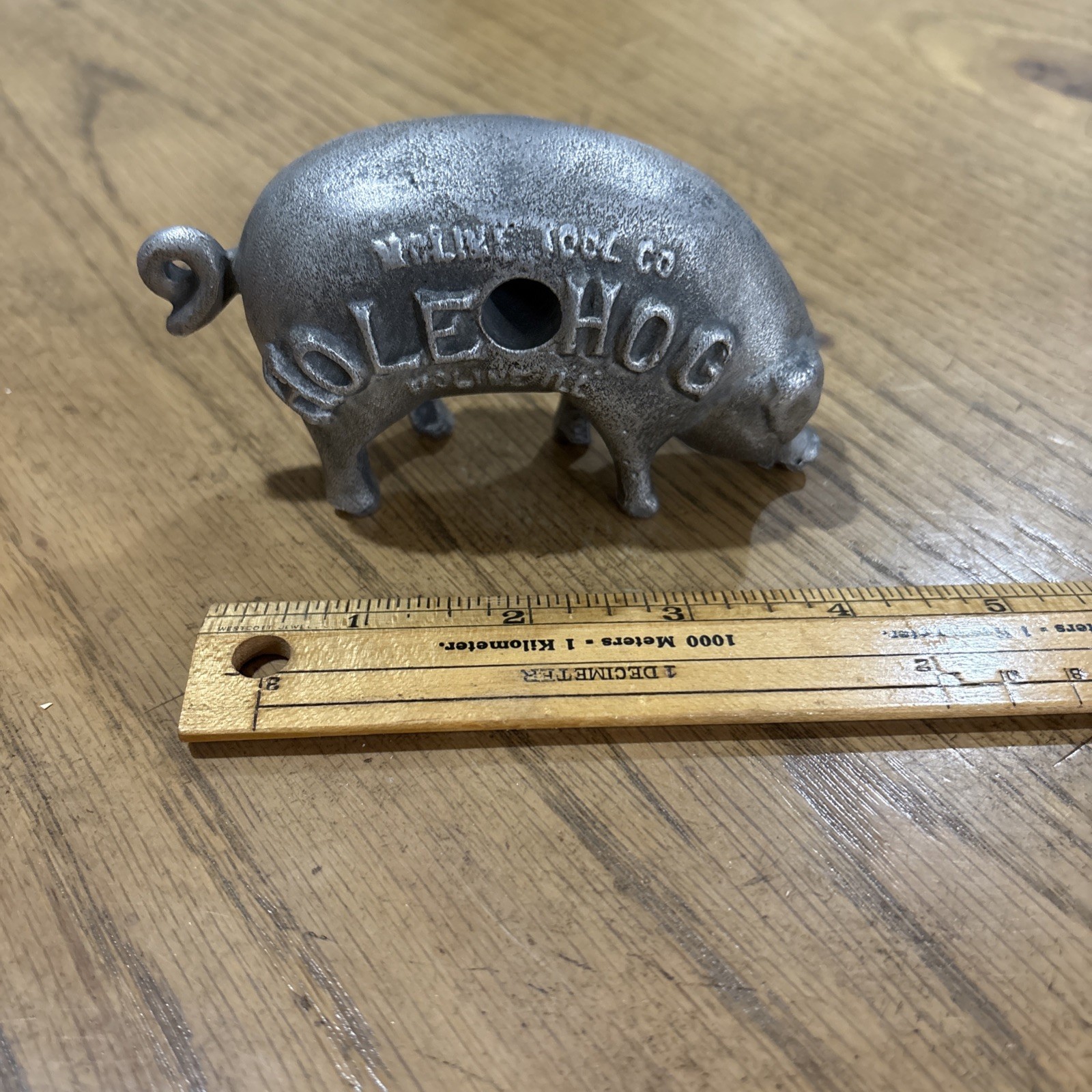 Rare Vintage 1900s Moline Tool Co. Hole Hog Promo Cast Aluminum Paperweight Adv.
