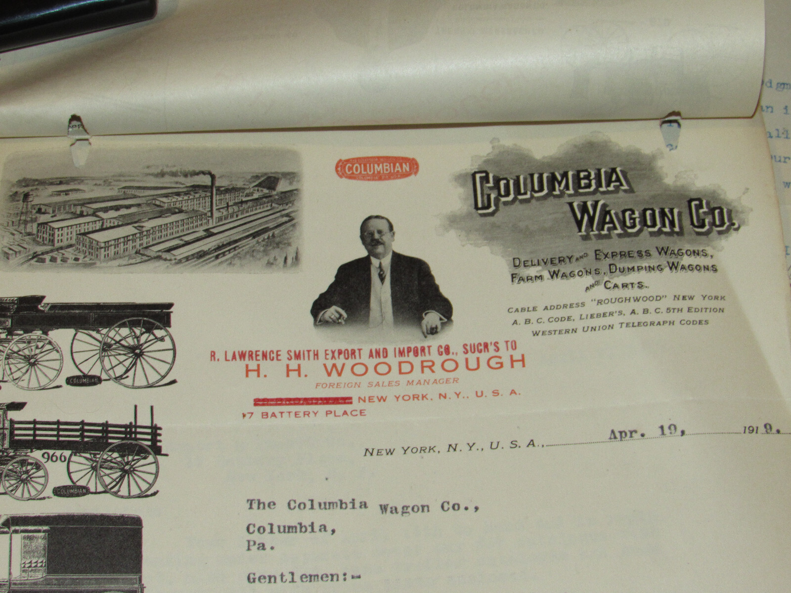 VTG 1919 IMPORT/EXPORT CO LETTERHEAD! FUNERAL CAR/MEXICAN SADDLE/COLUMBIAN WAGON