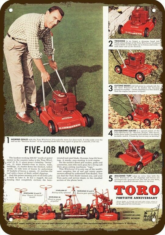 1955 TORO WHIRLWIND 18 Lawnmower Vintage-Look DECORATIVE REPLICA METAL SIGN