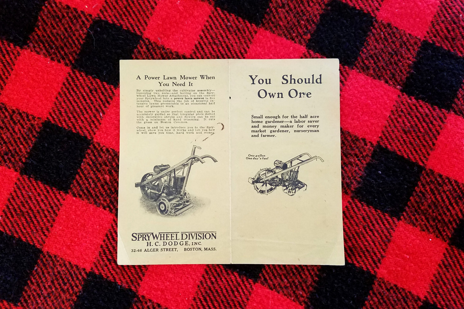 1920s Sprywheel One Wheel Garden Tractor H.C. Dodge Farm Catalog