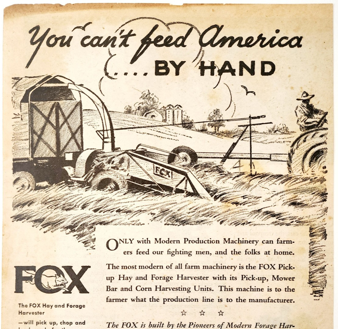 1944 Fox River Tractor Company Advertisement WW2 Era Agriculture Harvester DWP7B