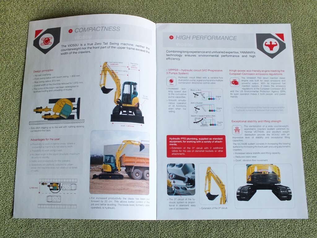 YANMAR ViO50U Compact Hydraulic Excavator Brochure Prospekt 2013