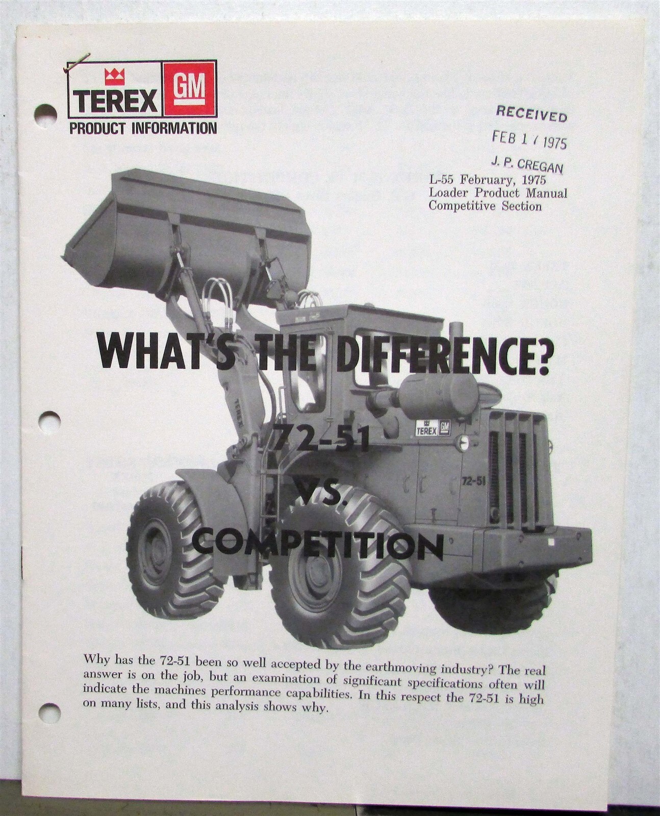 1975 Terex 72-51 VS CAT 966C Loaders Construction Product Information