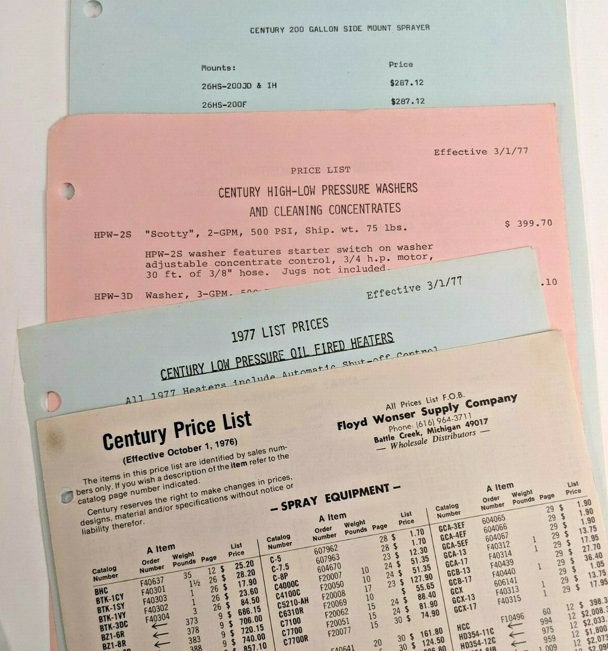 Vintage OEM 1977 70s Century Brochures Flyers Farm Equipment Dealer Price Lists
