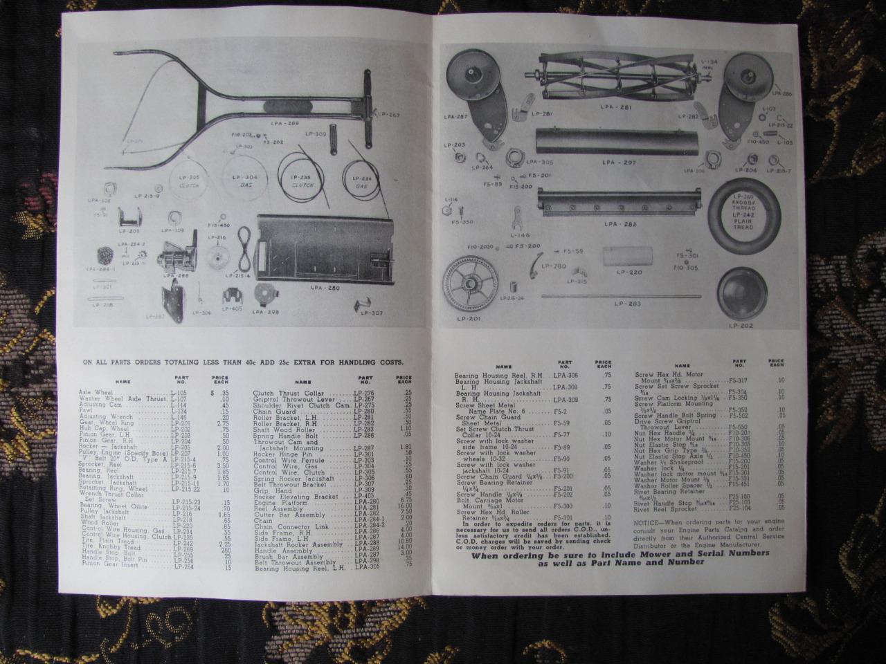 Vtg 1950s Western Tool & Stampers LP-200 Lawn Mower Instructions & Parts List