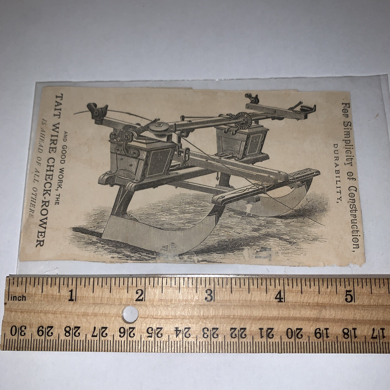 Vintage Advertising Card Tait’s Wire Check Rower Farming Equipment