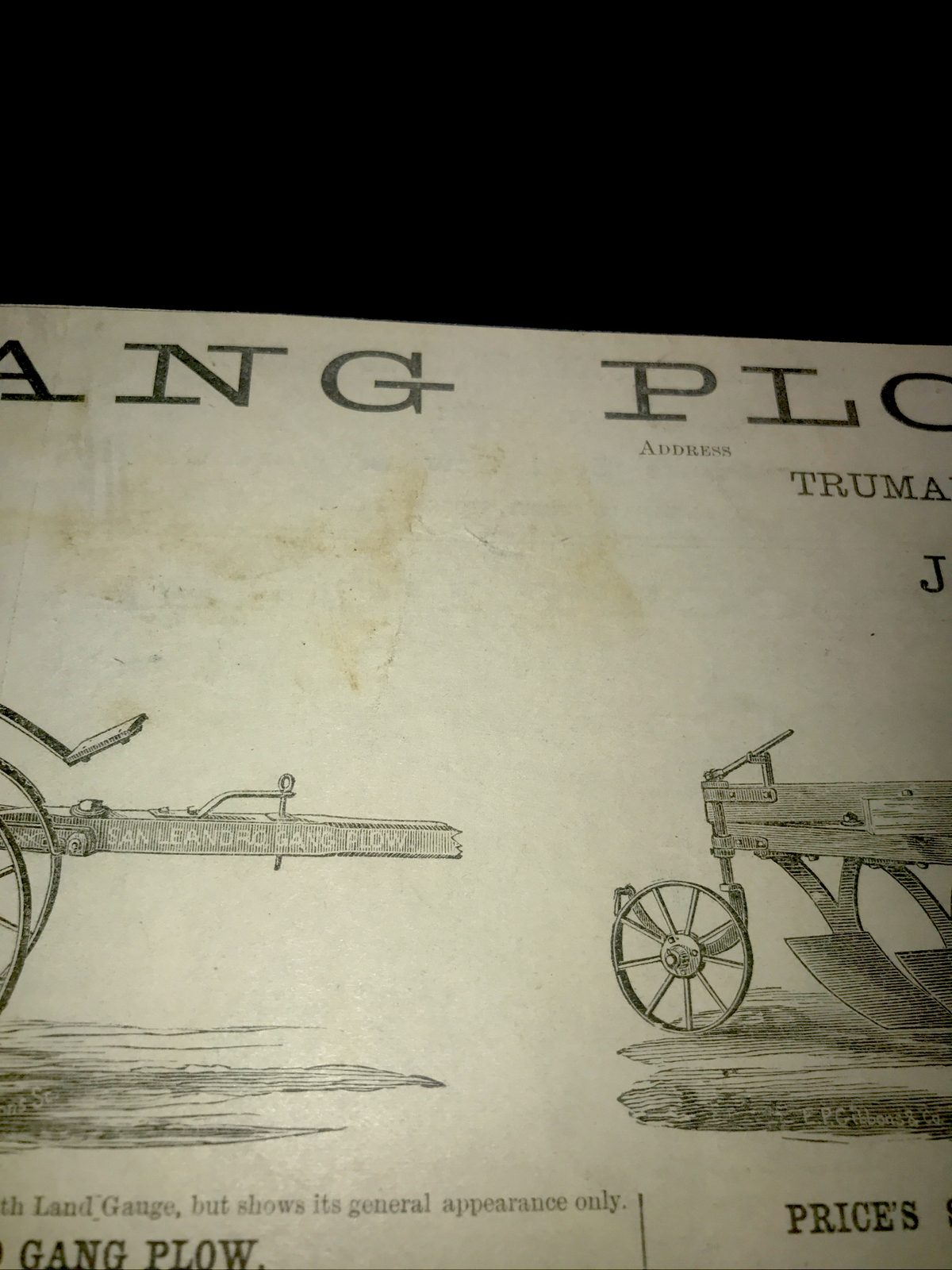 1883 San Leandro Gang Plow Farm Advertising – San Francisco – California 7×9