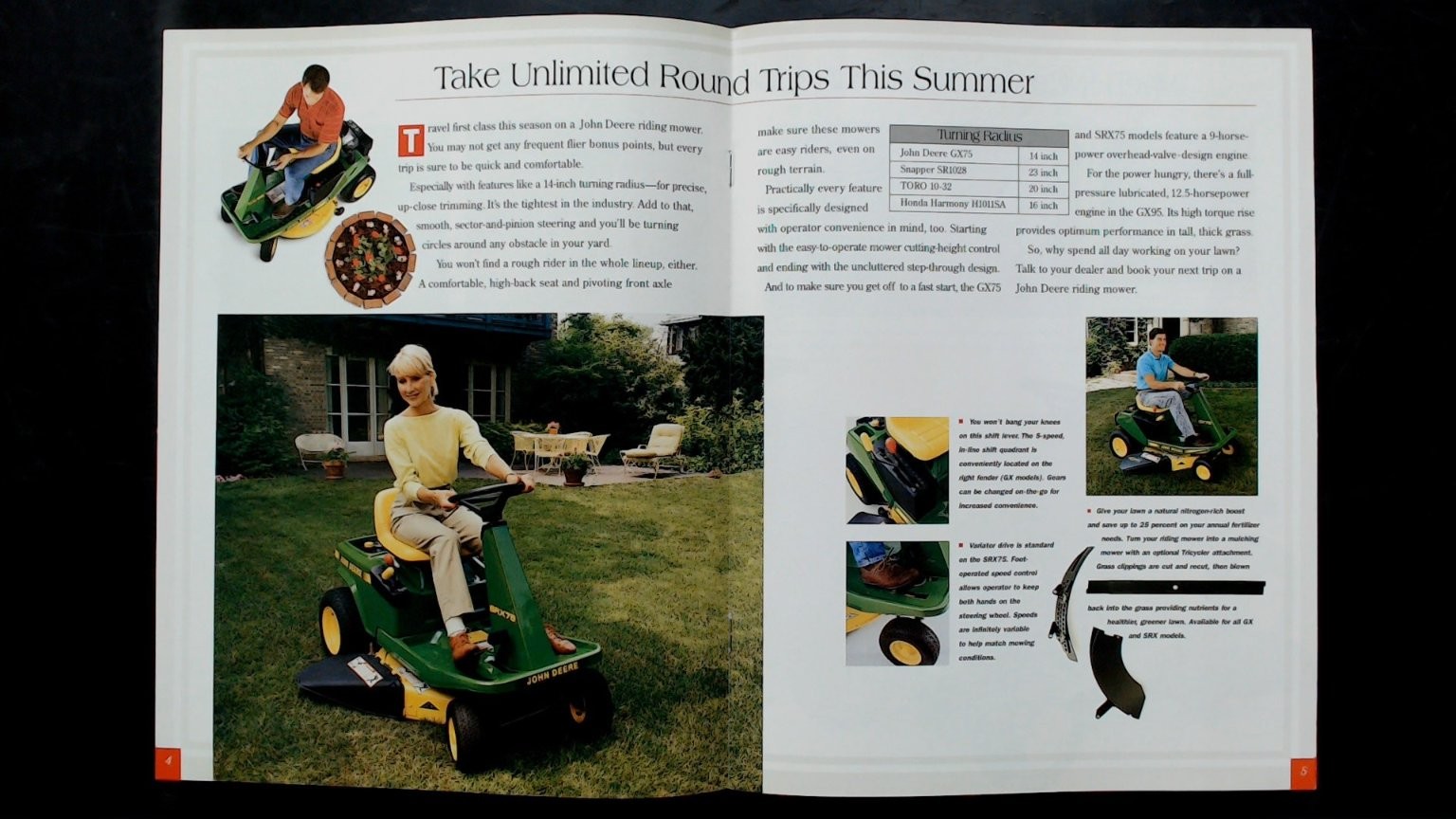 John Deere Walk-Behind Riders STX Lawn Tractors Brochure Vintage 1994
