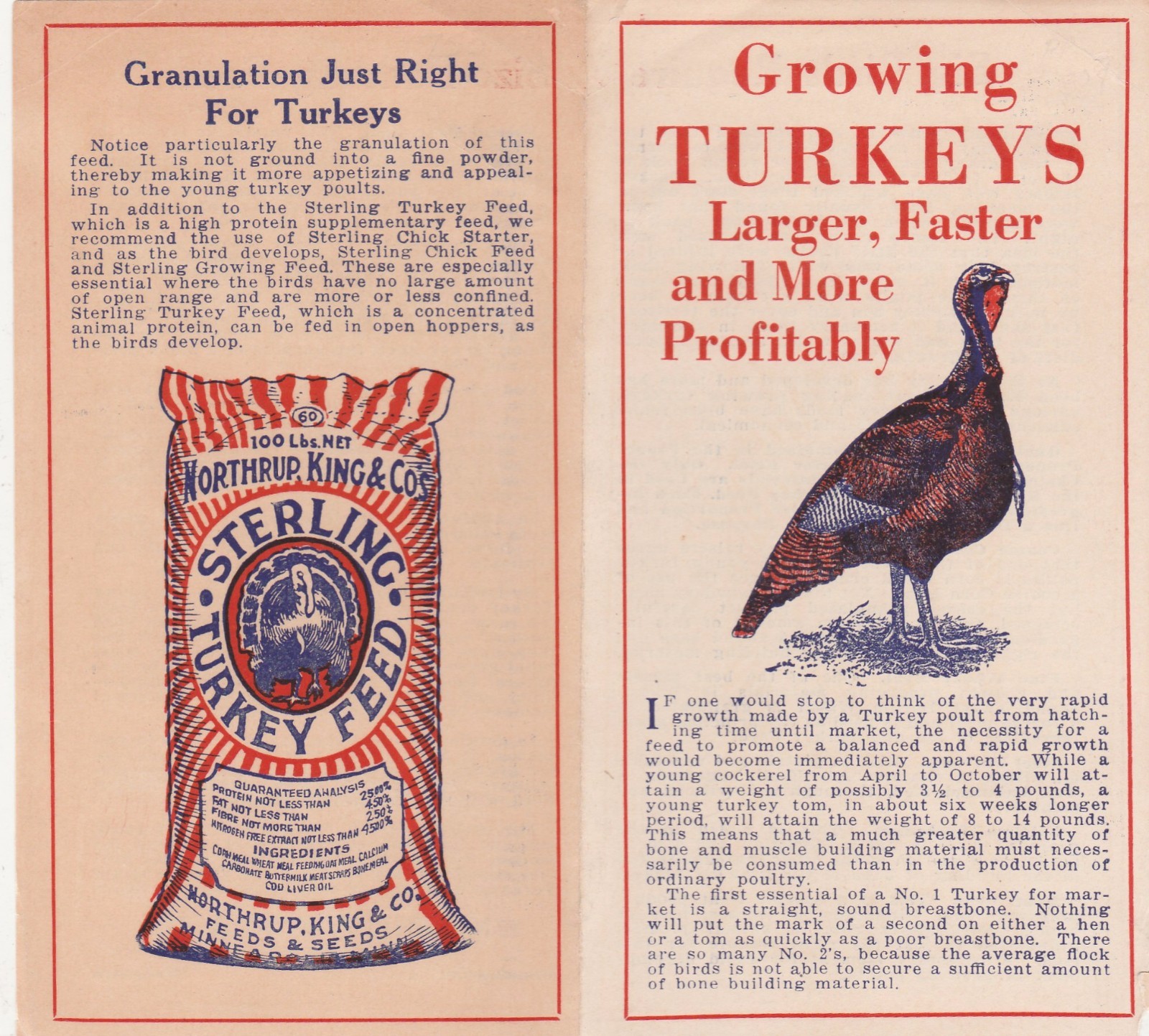STERLING TURKEY FEED VINTAGE AD BROCHURE