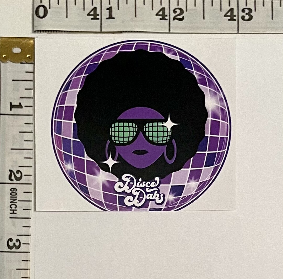 Disco Dabs 2.5&Prime; ROUND GLOSSY PAPER STICKER; OREGON, USA CANNABIS CONCENTRATE AD