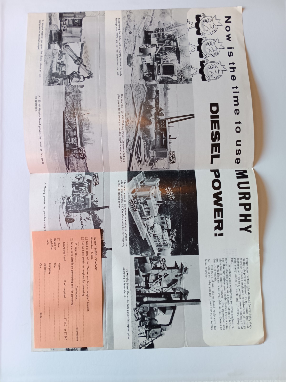 Vintage Murphy Diesel Sales Mailer Advertising Construction Wisconsin 1950s