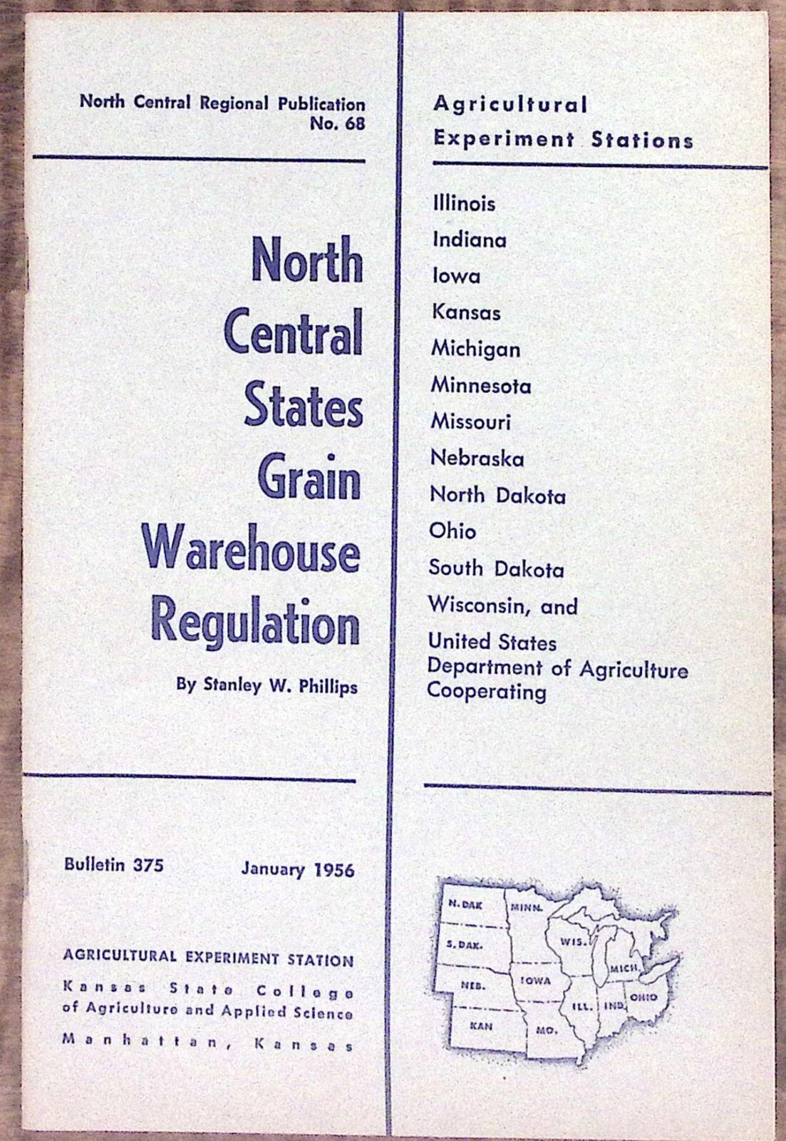 1956 KANSAS STATE COLLEGE OF AGRICULTURE NORTH CENTRAL STATES GRAIN BOOK Z6372