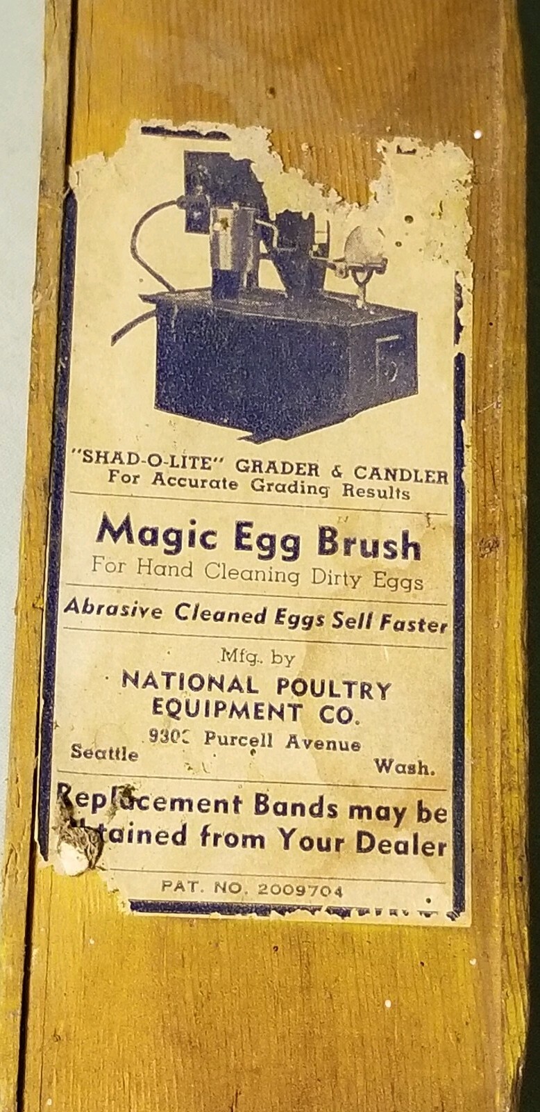Vtg advertising Magic Egg Brush National Poultry Equipment Shad-O&rsquo;Lite americana
