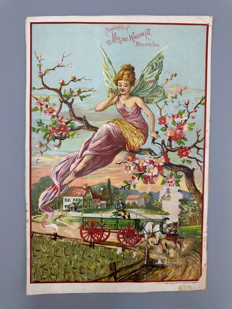 1880s MOLINE WAGON Co FARM Advertising PRINT Trade Card Era Victorian Fairy