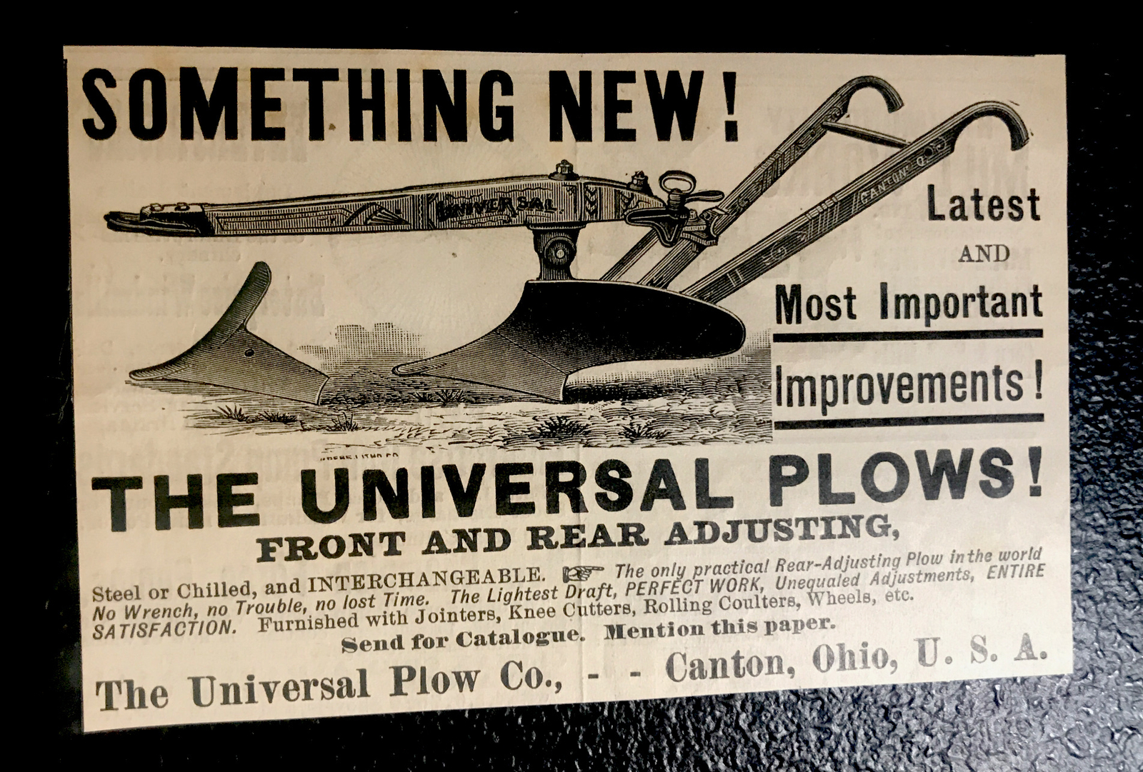 1886 The Universal Plow Co Farm Engraving Advertising – Canton – Ohio