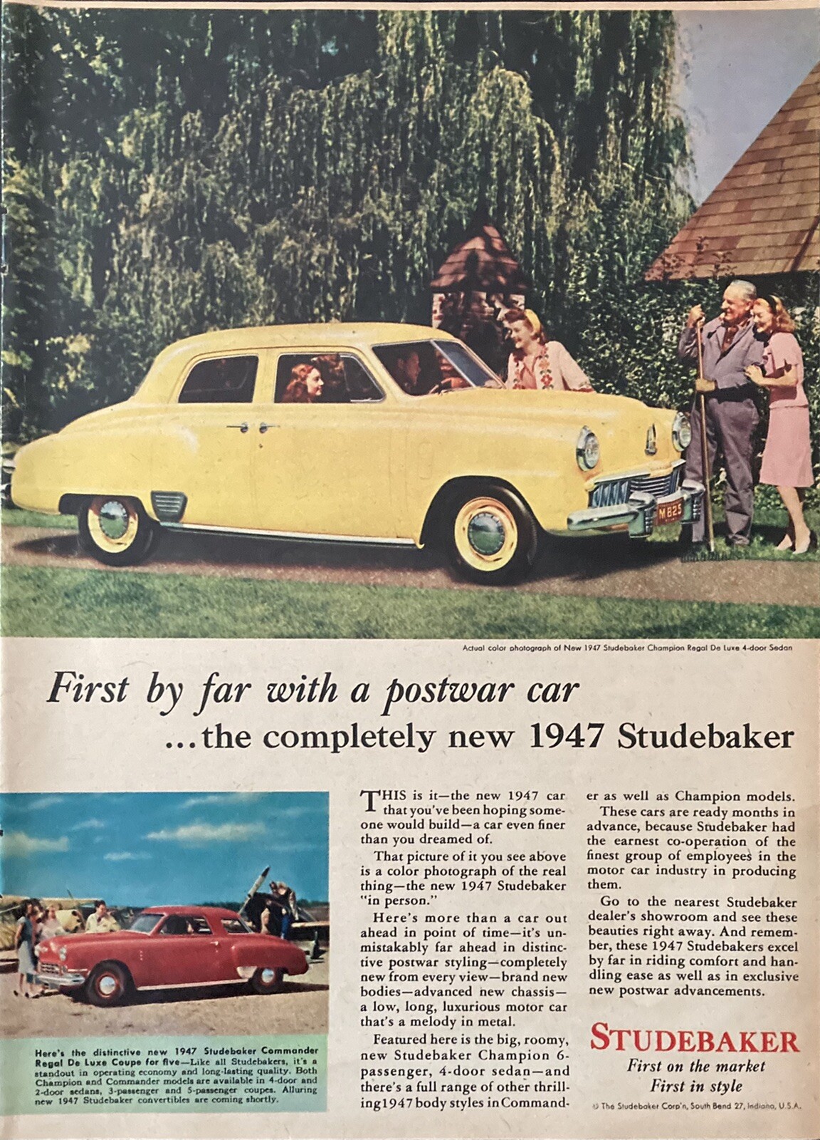 1946 AD.(XH14)~STUDEBAKER CO. SOUTH BEND, IND. CHAMPION REGAL DE LUXE SEDAN