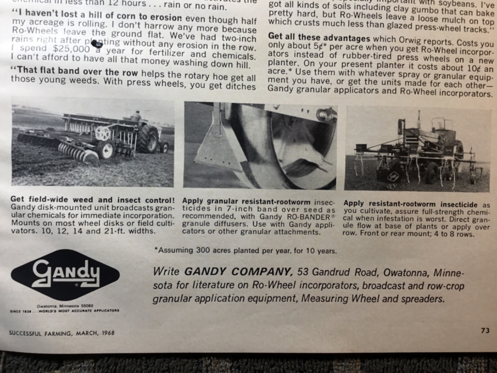 1968 Ad. Gandy Granular Applicators. Ernie Orwig. North Henderson, Illinois