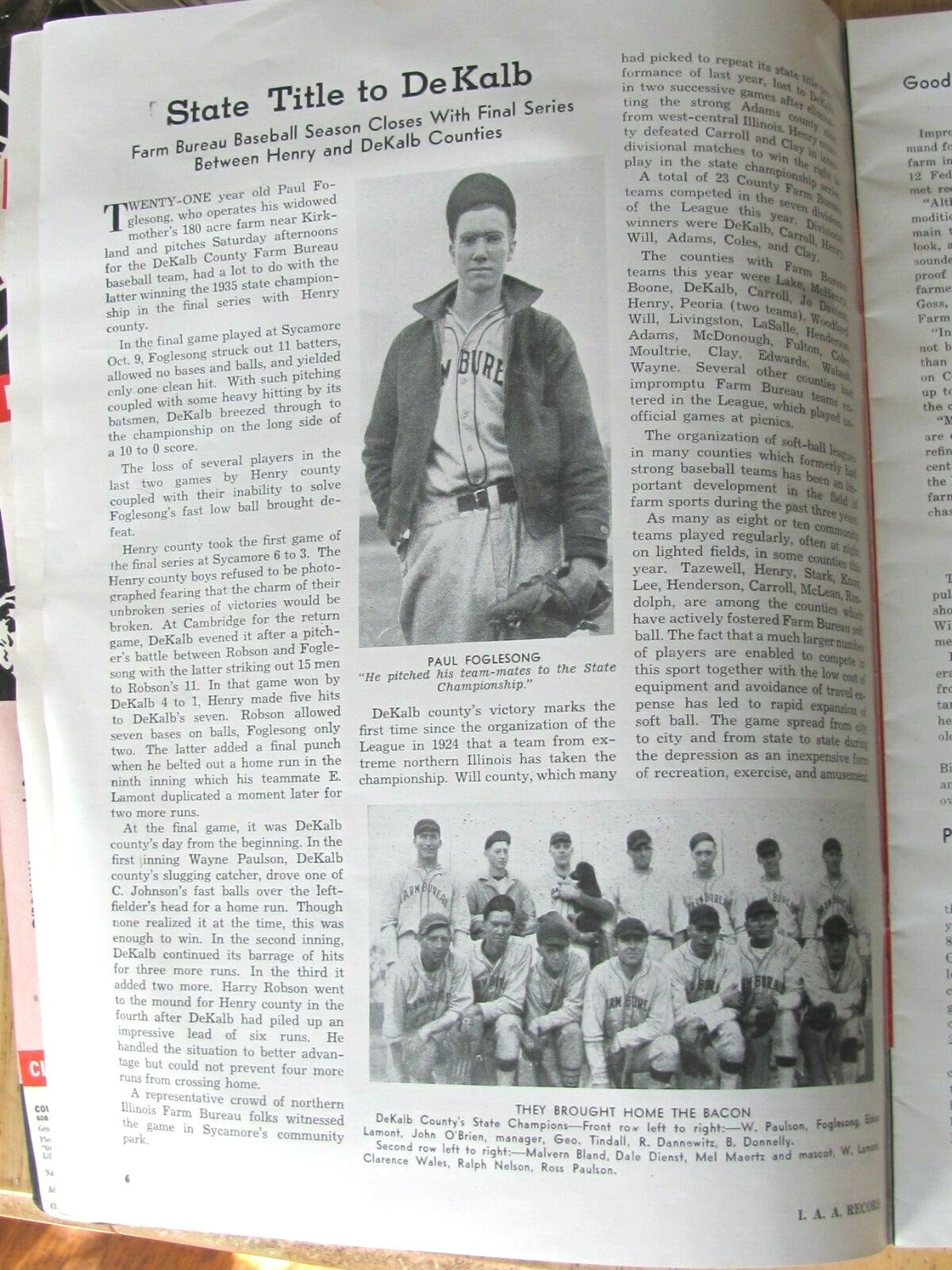 1935 MAGAZINE ILLINOIS AGRI ASSN ( FARM BUREAU – FARM SUPPLY GROUP) , BASEBALL