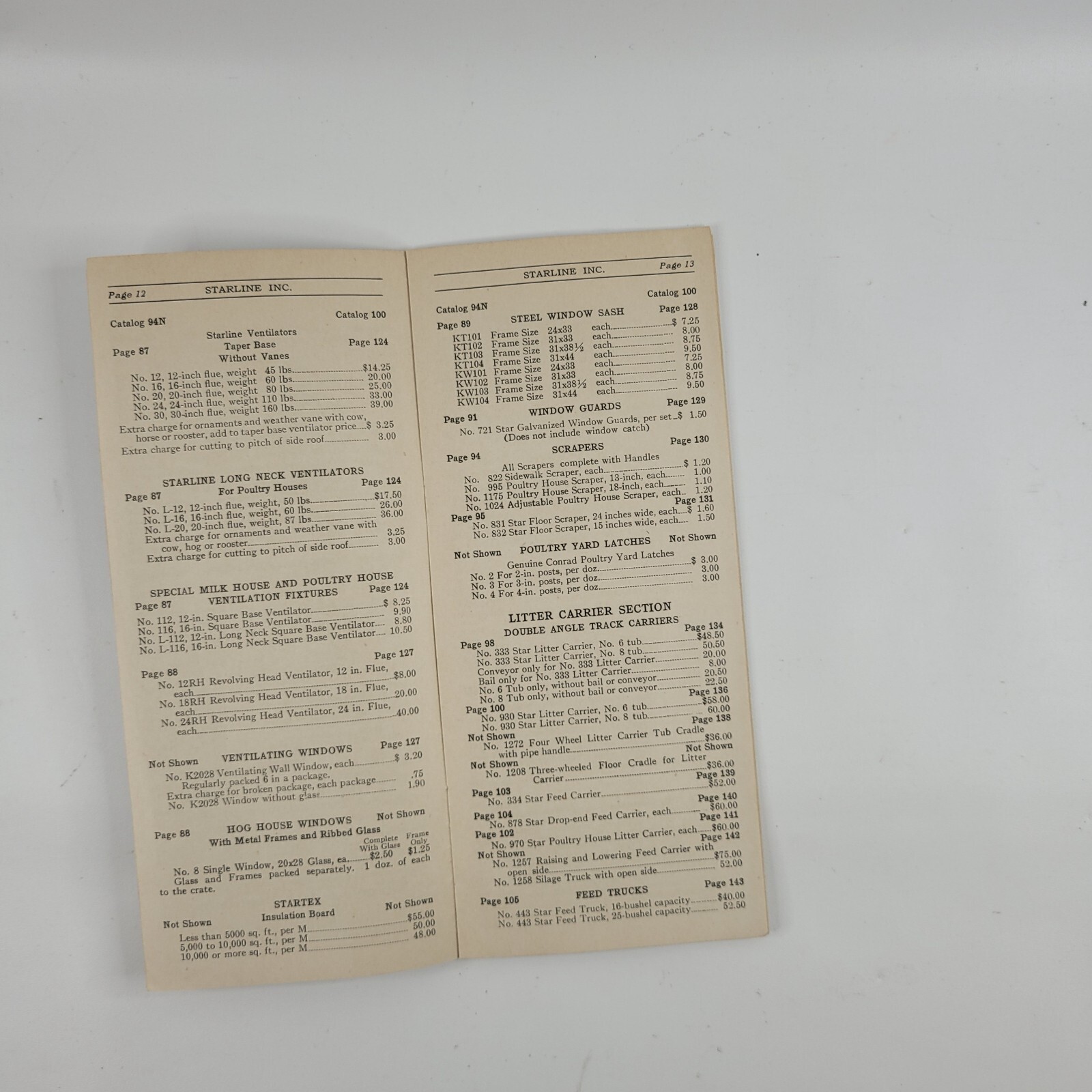 1934 Catalog Price List Starline Barns Garages Dairy Equipment Harvard Illinois