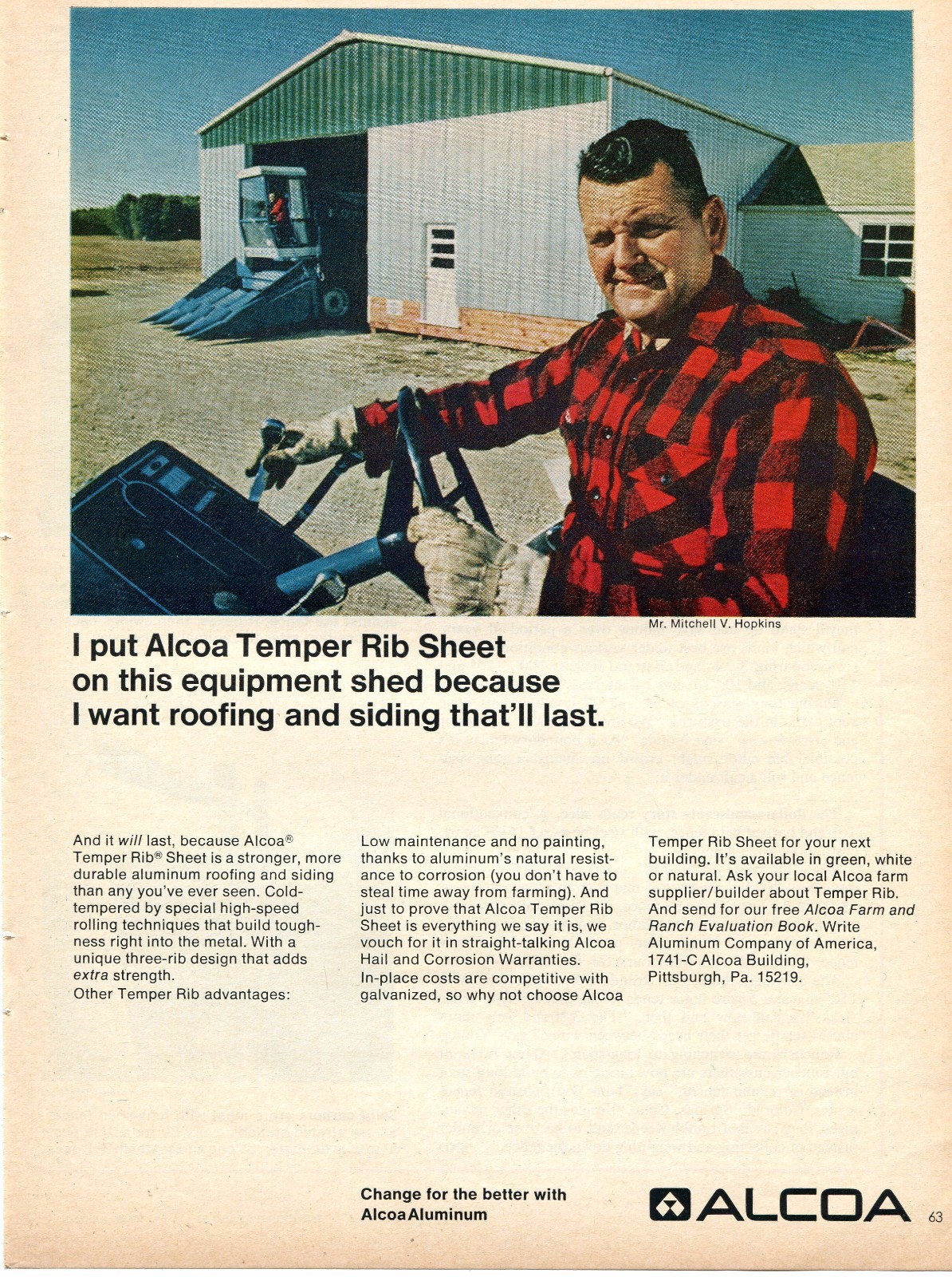 1970 Print Ad of Alcoa Aluminum Temper Rib Sheet Shed Mitchell Hopkins Farm