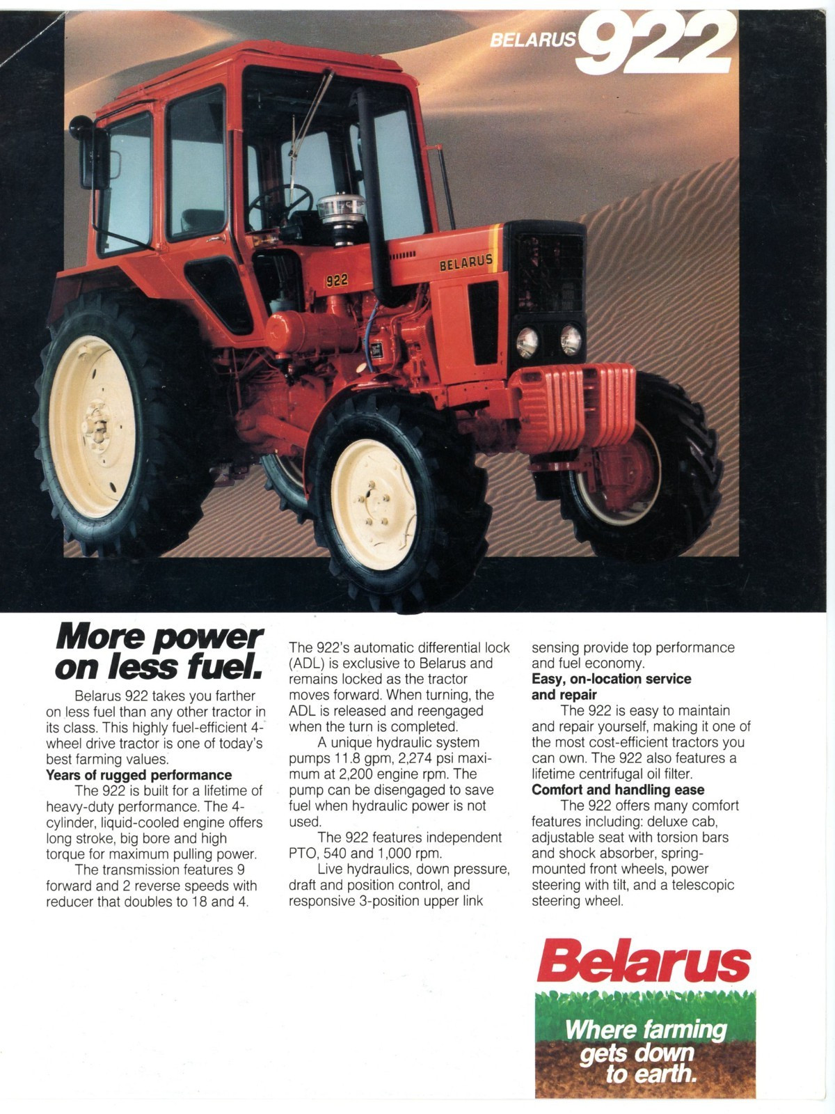 Belarus 922 Tractor sales flyer Belarus Machinery Inc