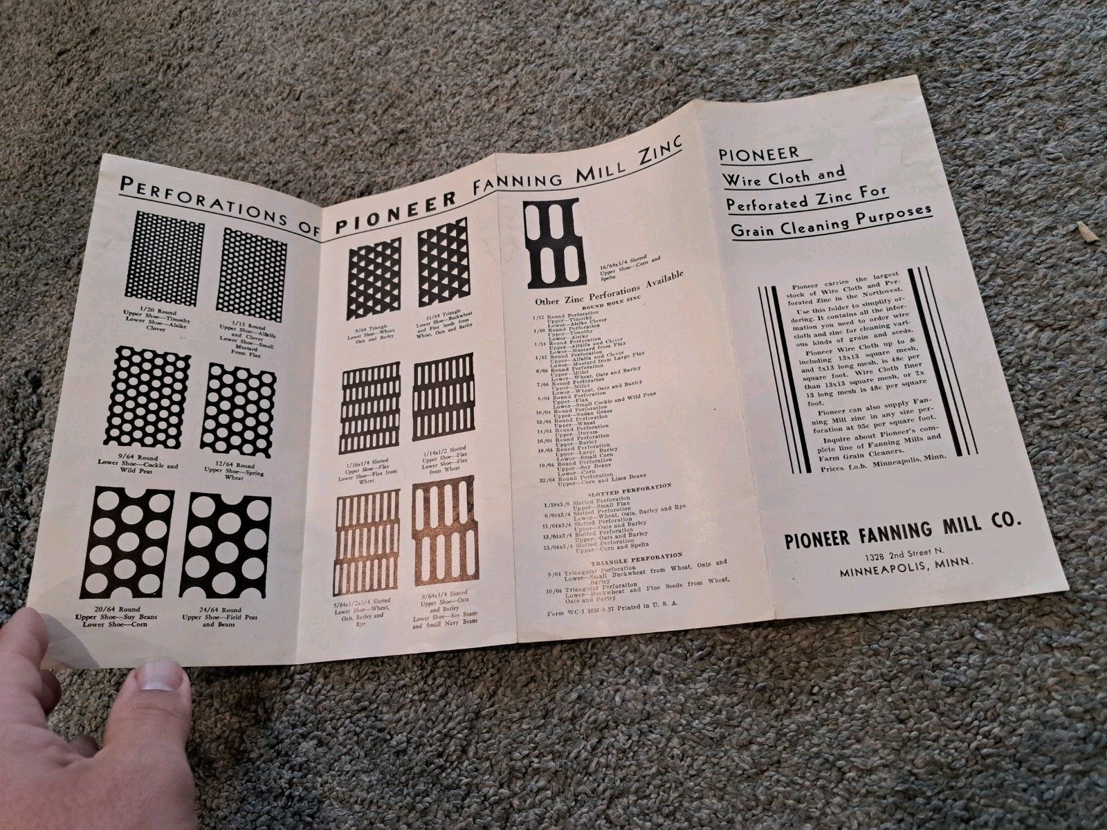 Pioneer Fanning Mill Company Wire Cloth Perforated Zinc Sales Brohure