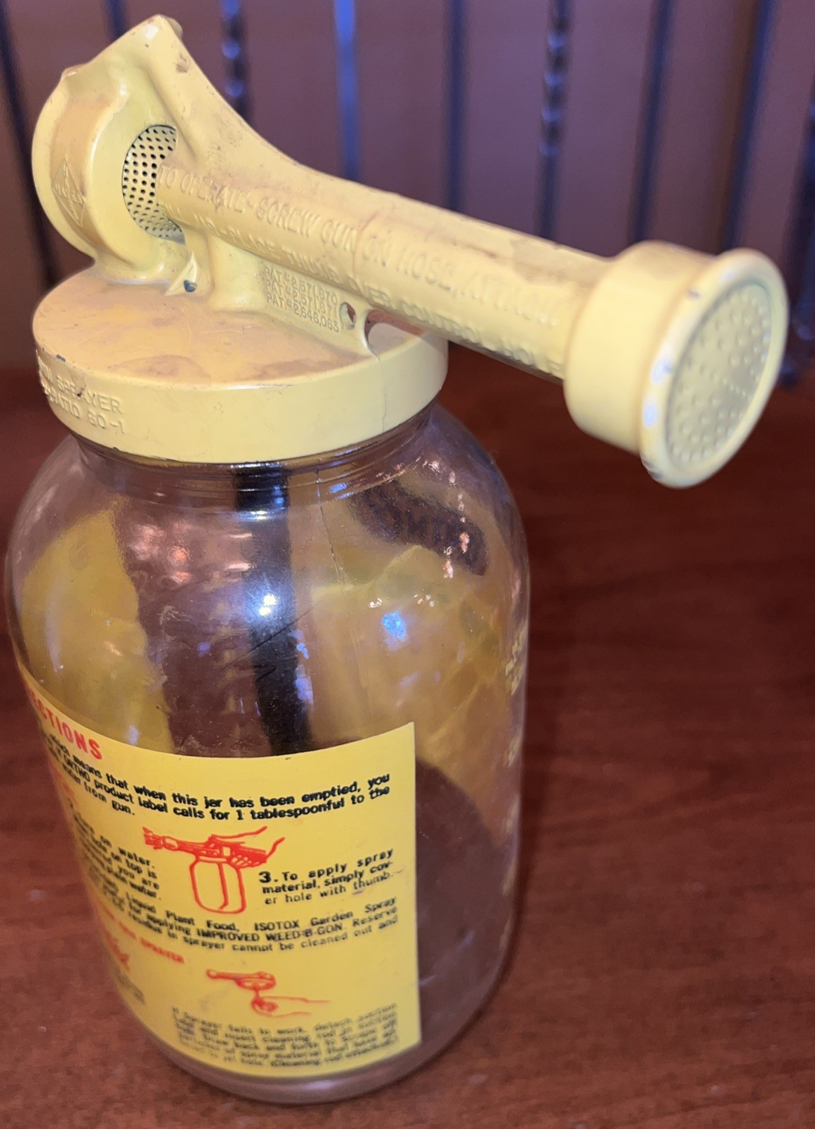 Vintage 1970 Ortho Lawn Sprayer Glass Jar Yellow Metal Lid 8&Prime; With Instructions