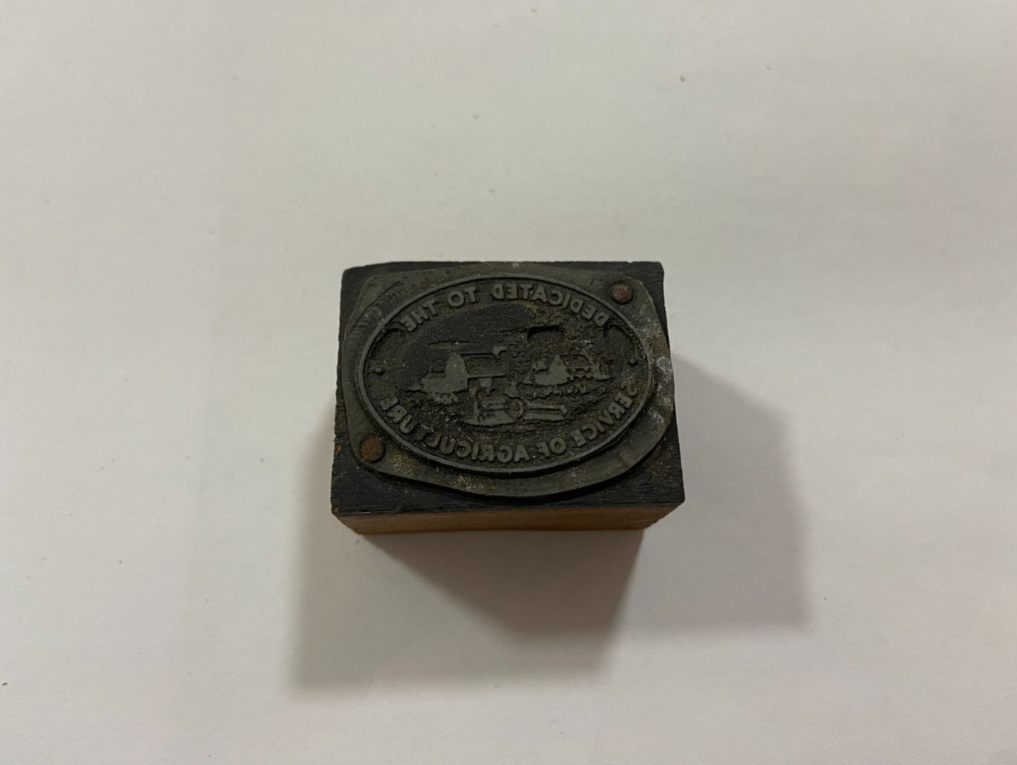 Vtg Printing Letterpress Printers Block Wood Metal DEDICATED SERVICE AGRICULTURE