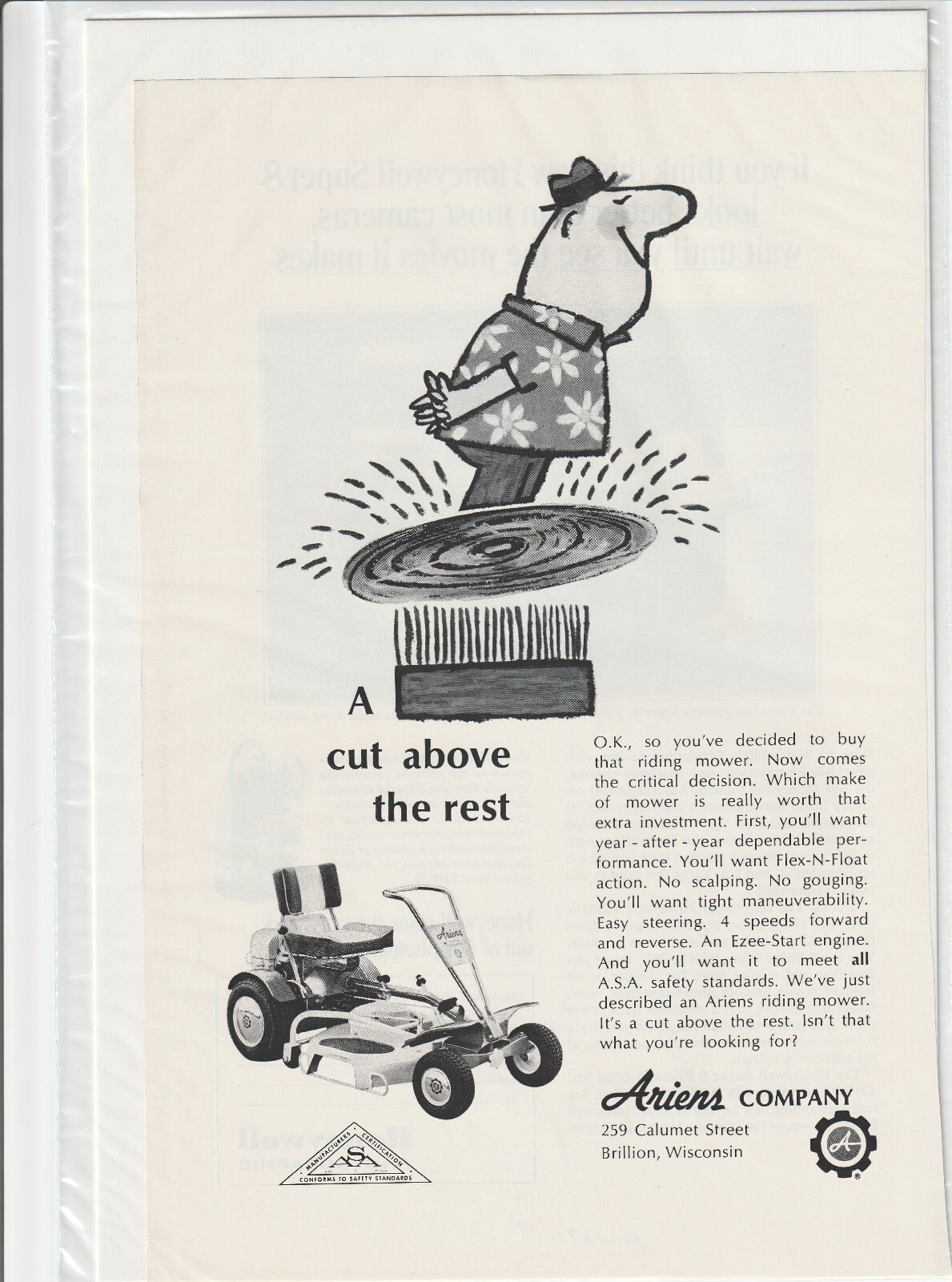 Original 1967 Ariens Lawn Tractor Magazine Ad « A Cut Above the Rest »