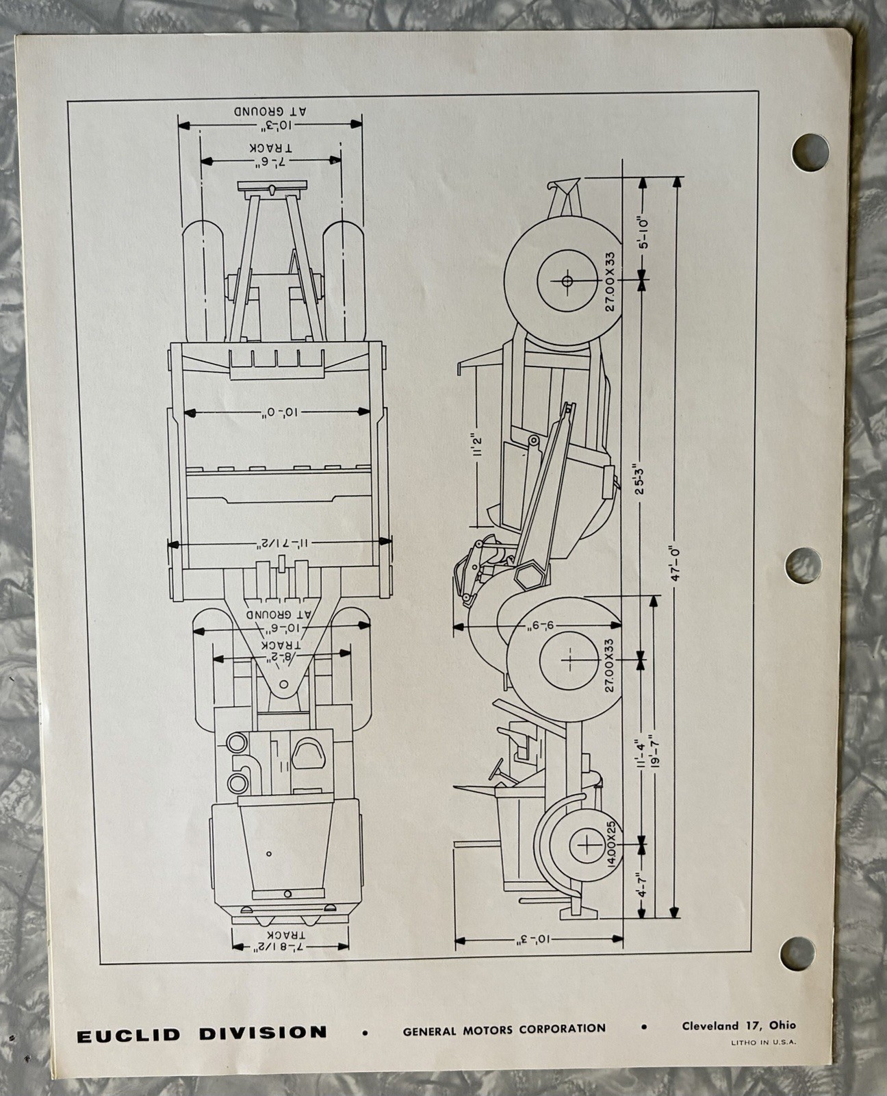 1957 EUCLID 24 YD SCRAPER SS-24 CUMMINS SALES BROCHURE 4 PG