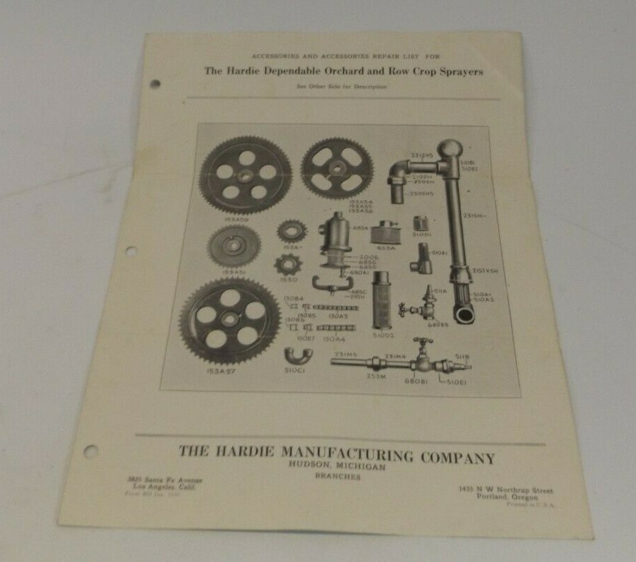Undated Hardie Accessories, Price List Orchard & Row Crop Sprayers – Hudson Mich