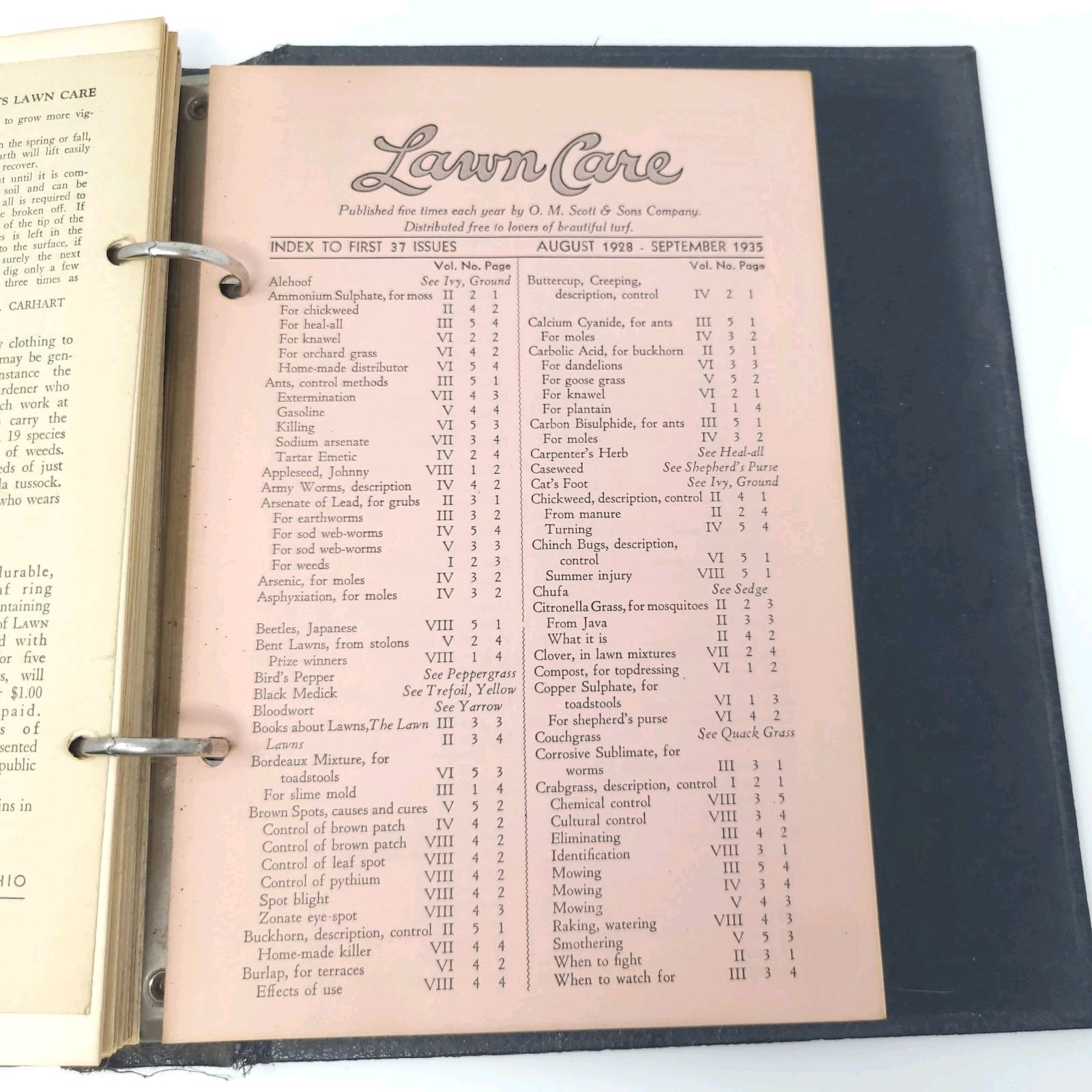 Vtg Scotts Lawn Care Binder 1928 Bulletin Inserts O M Scott & Sons Co