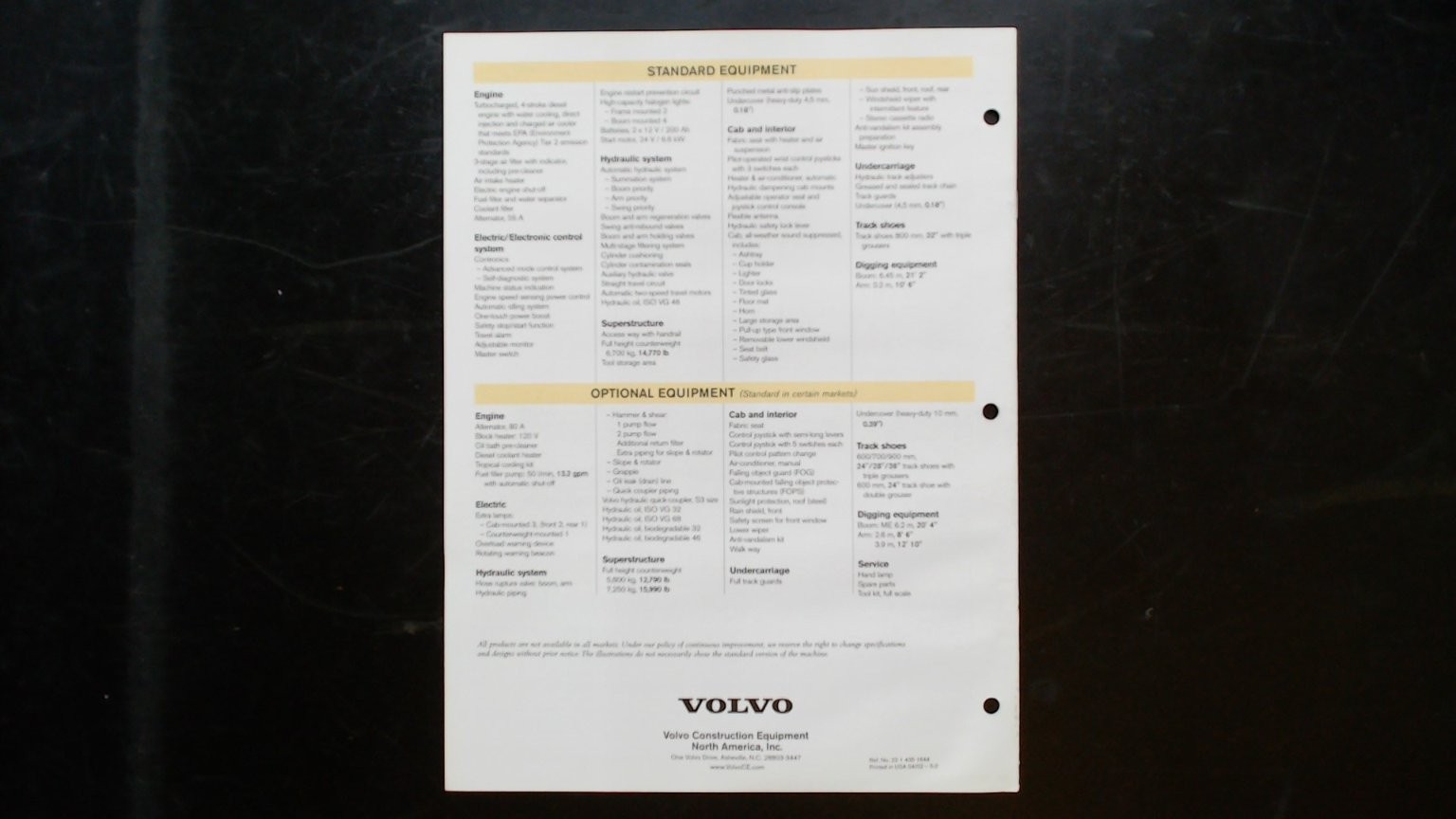 Volvo EC330B LC Excavator Brochure Vintage Construction Equipment